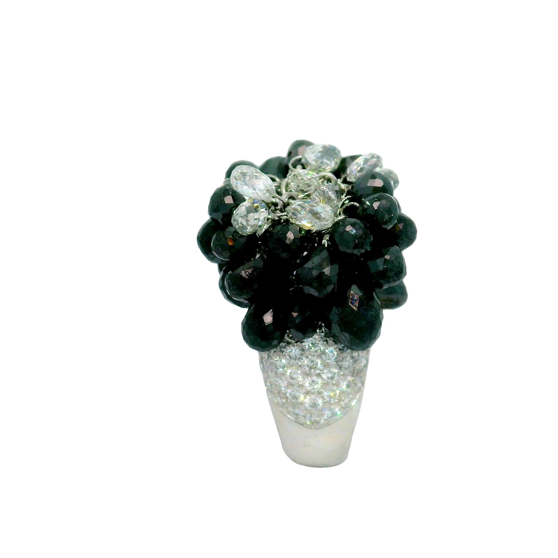 14.90 Carat Briolette Diamond Tassel Platinum Ring