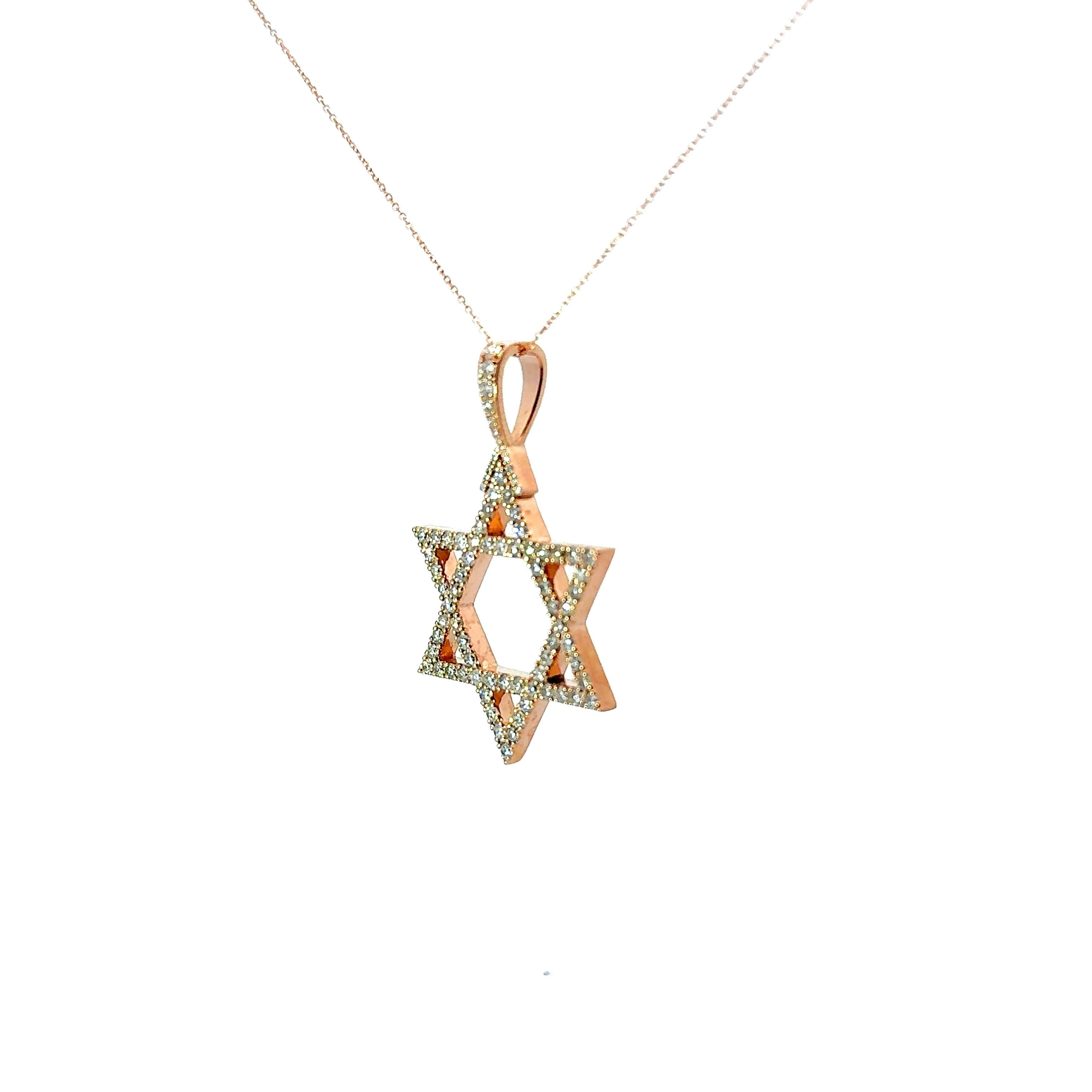 Star-of-David Diamond 14k Rose Gold Pendant Necklace