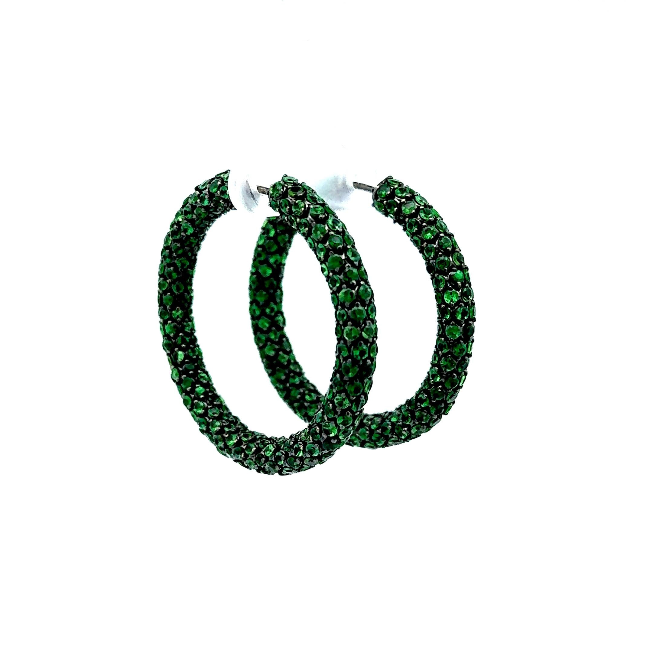 Tsavorite-Garnet Inside-Out 18k Gold Hoop Earrings