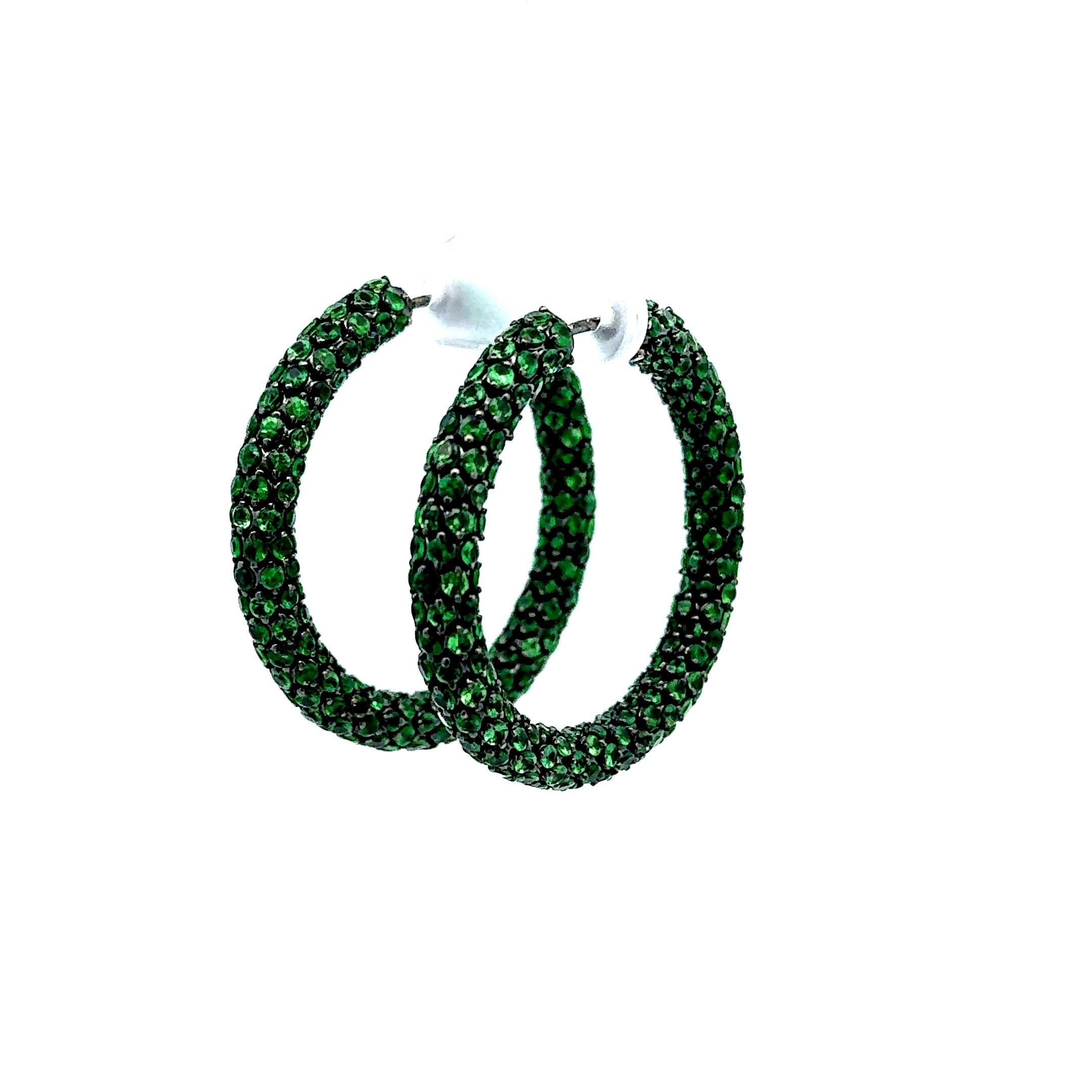 Tsavorite-Garnet Inside-Out 18k Gold Hoop Earrings