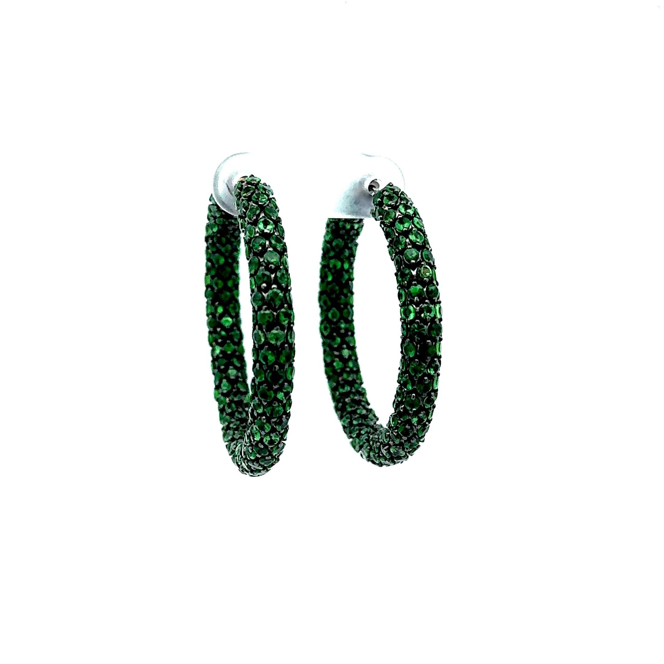 Tsavorite-Garnet Inside-Out 18k Gold Hoop Earrings