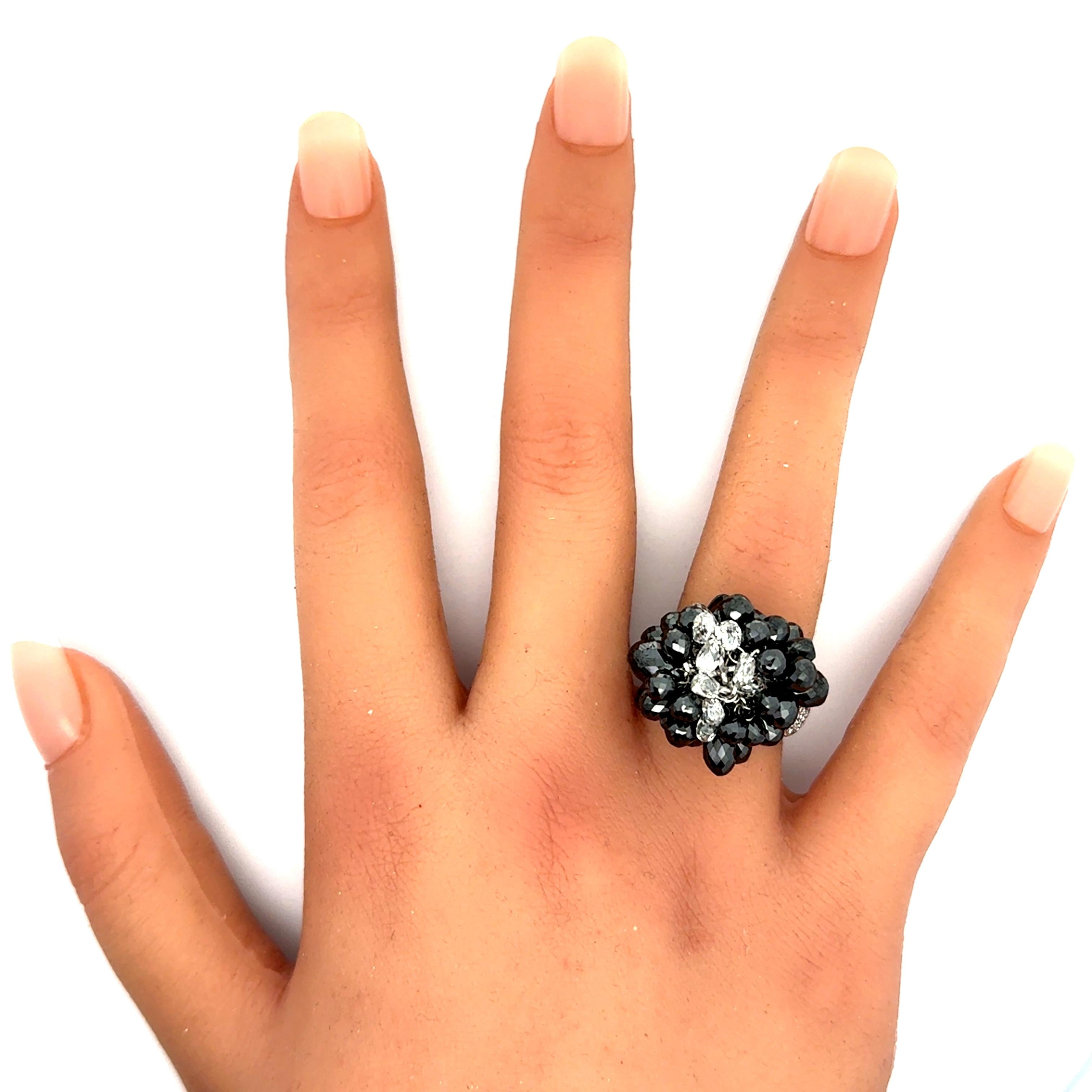 14.90 Carat Briolette Diamond Tassel Platinum Ring