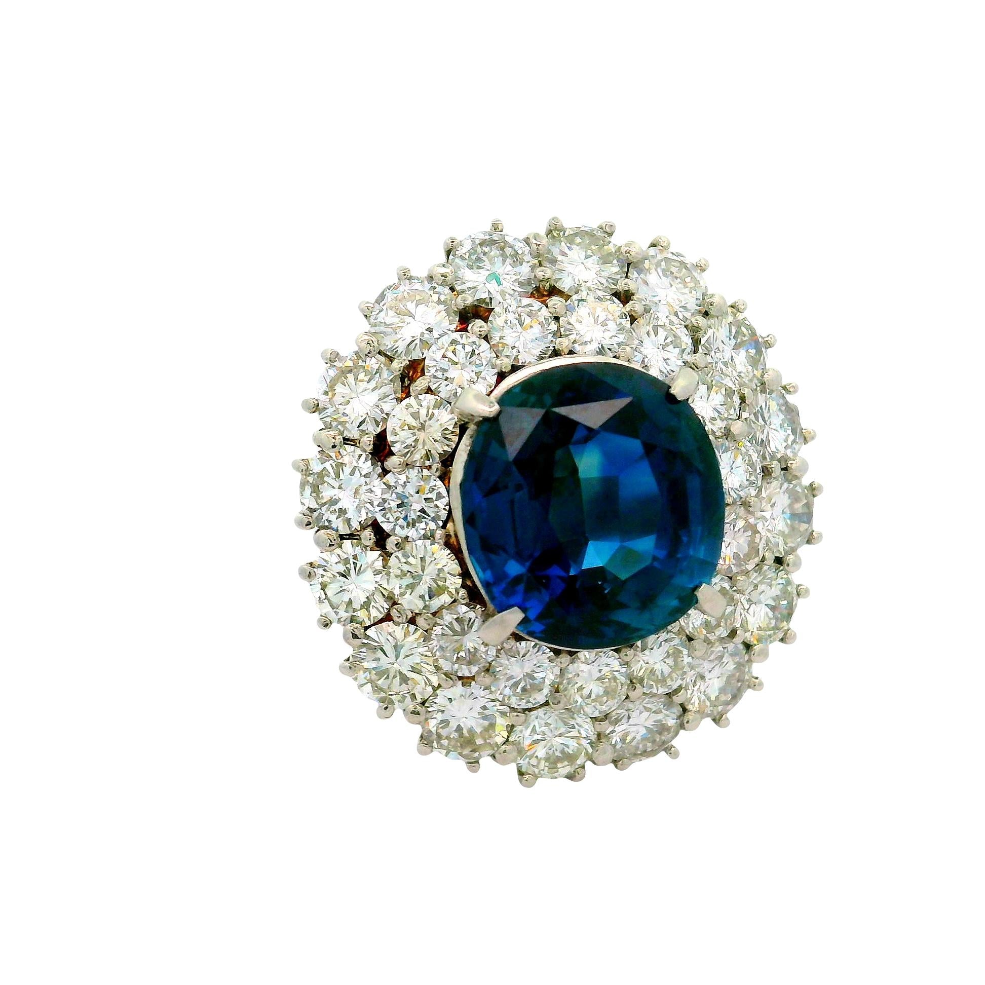 12.13 Carat Blue Sapphire Diamond Double Halo Platinum Ring
