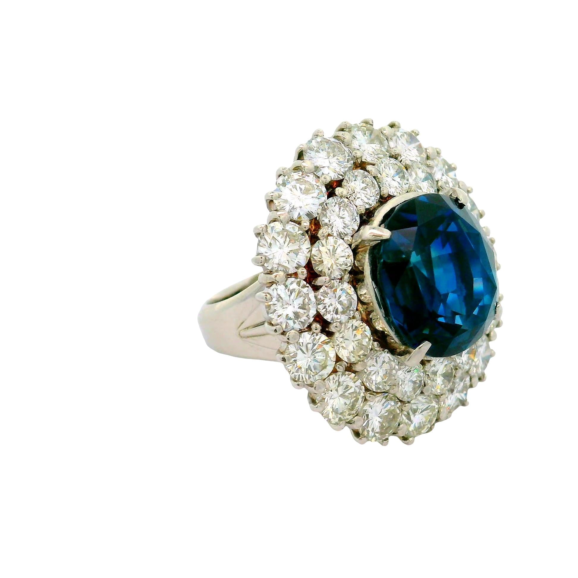 12.13 Carat Blue Sapphire Diamond Double Halo Platinum Ring