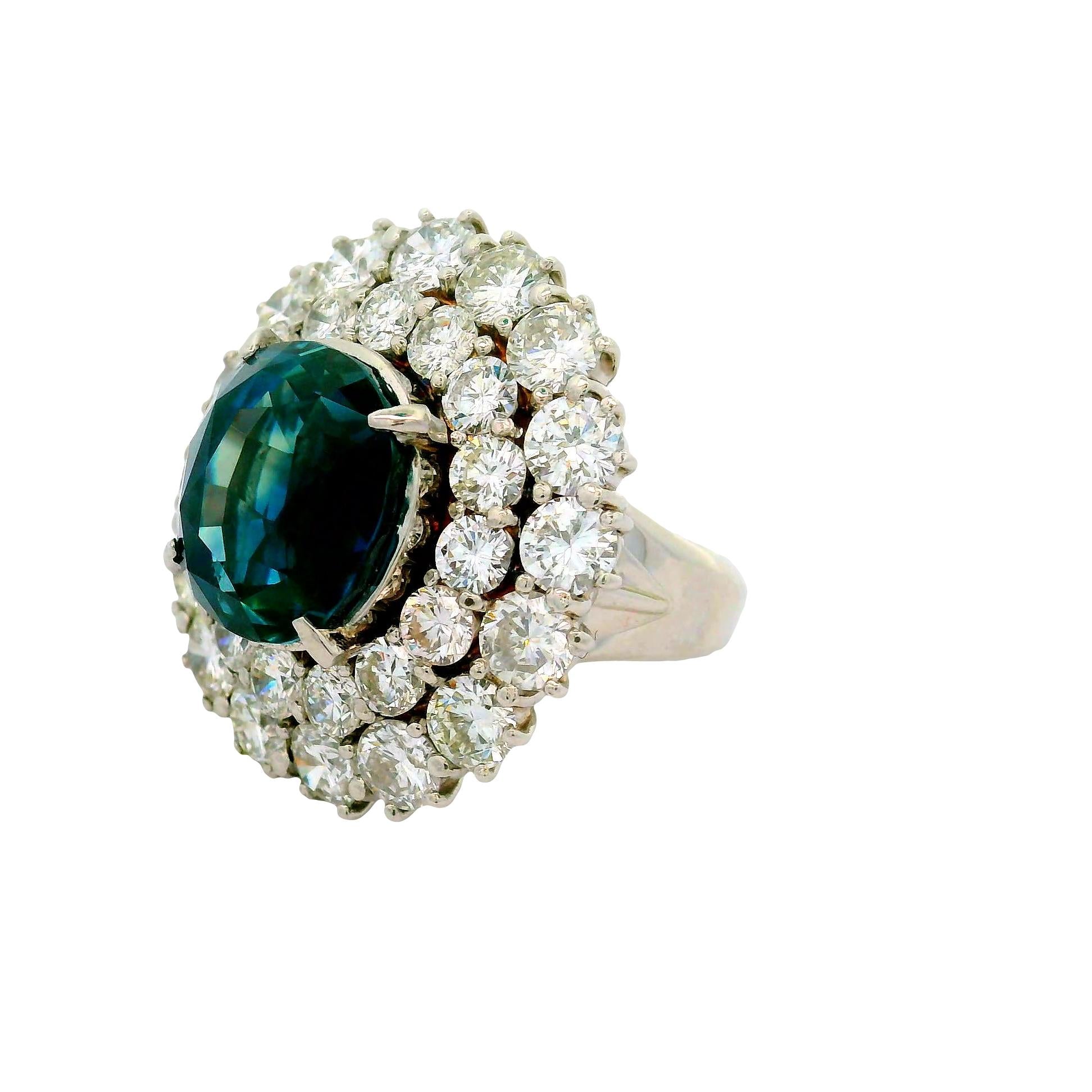 12.13 Carat Blue Sapphire Diamond Double Halo Platinum Ring