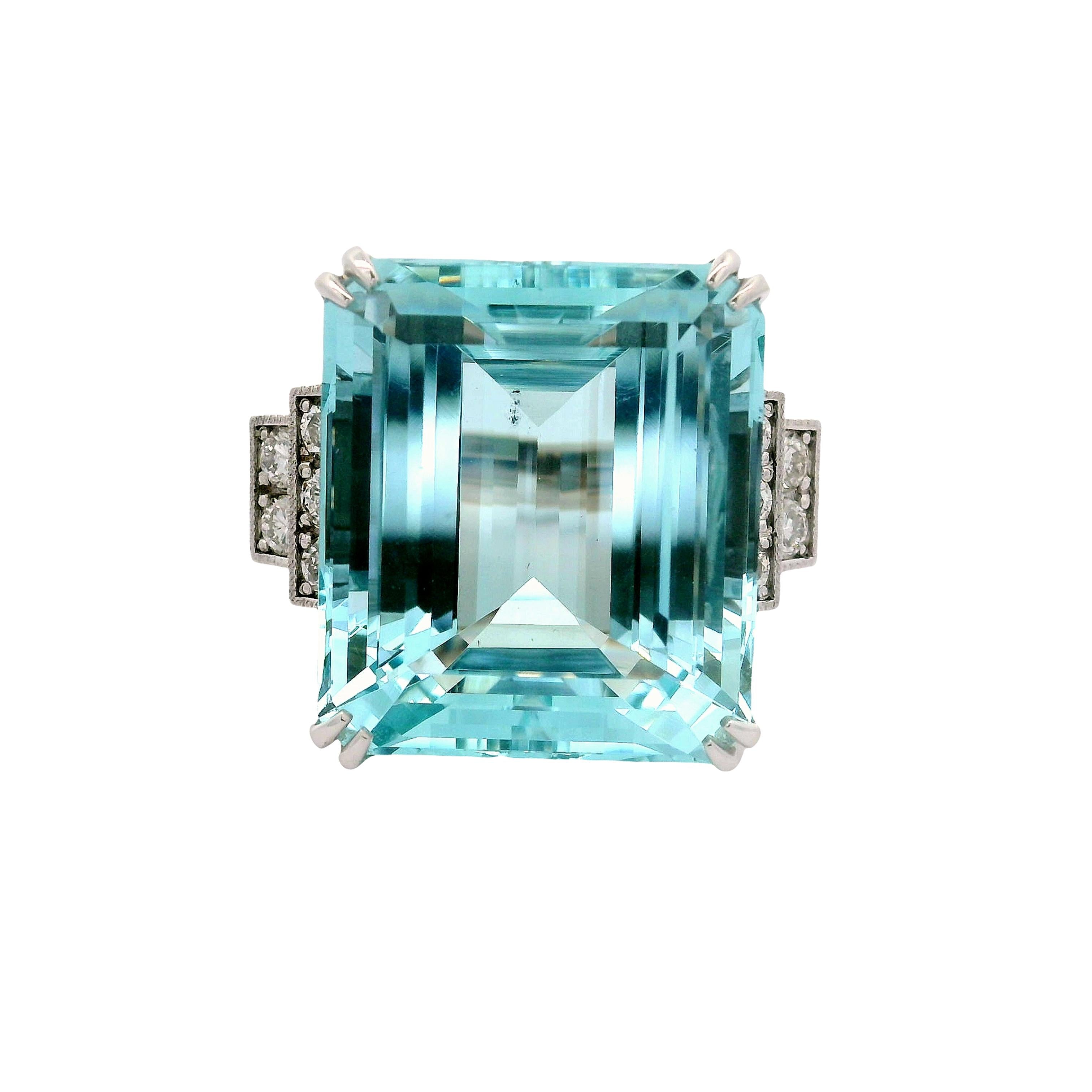 34.26 Carat Aquamarine Diamond 18k White Gold Ring