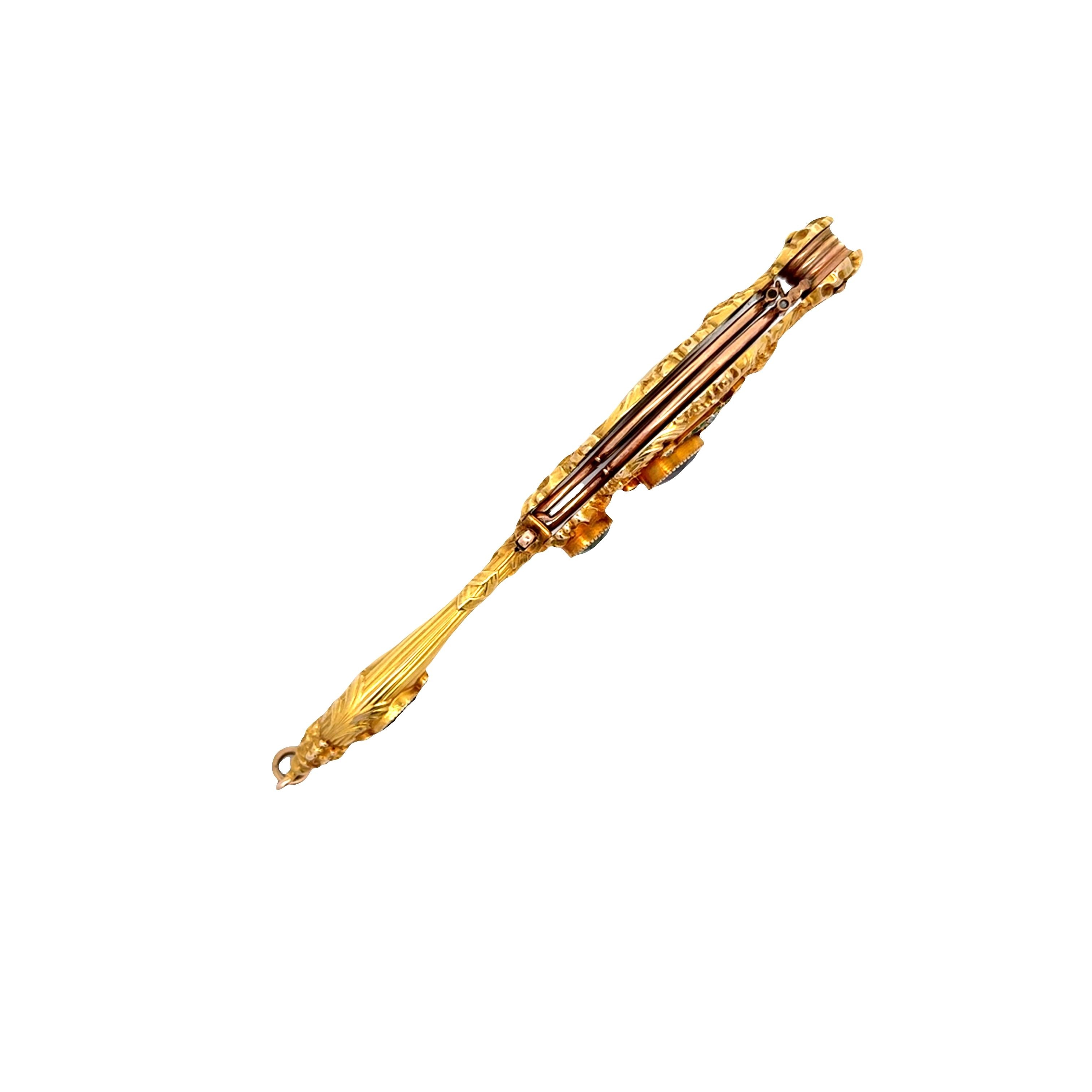 Art Nouveau Garnet Peridot Amethyst Diamond 14k Yellow Lorgnette Pendant