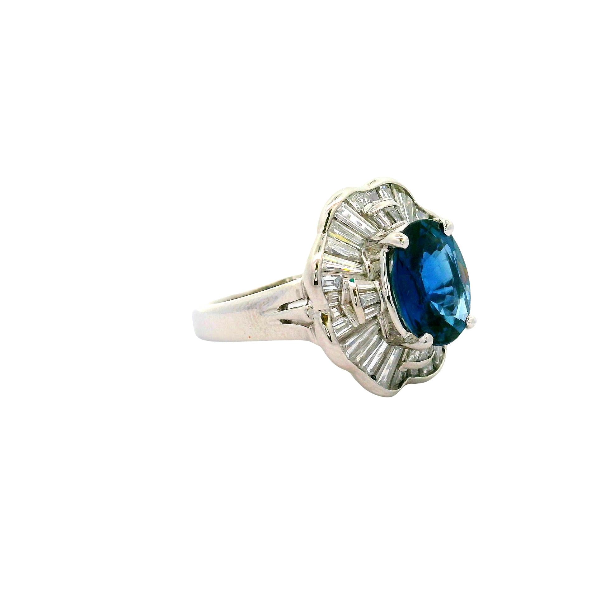 3.05 Carat Blue Sapphire Diamond Platinum Ballerina Ring
