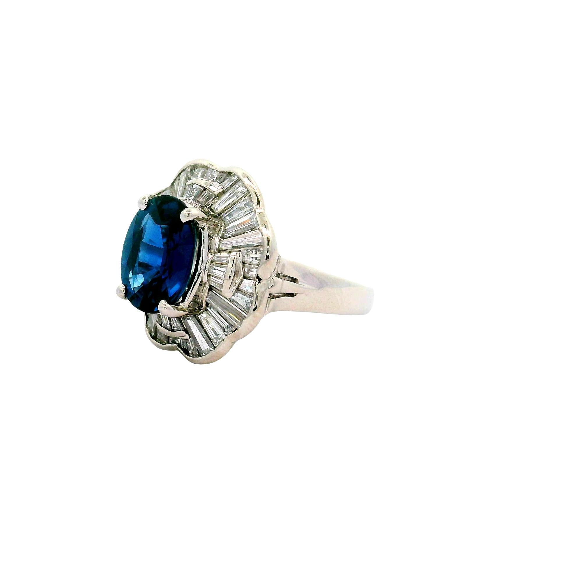 3.05 Carat Blue Sapphire Diamond Platinum Ballerina Ring