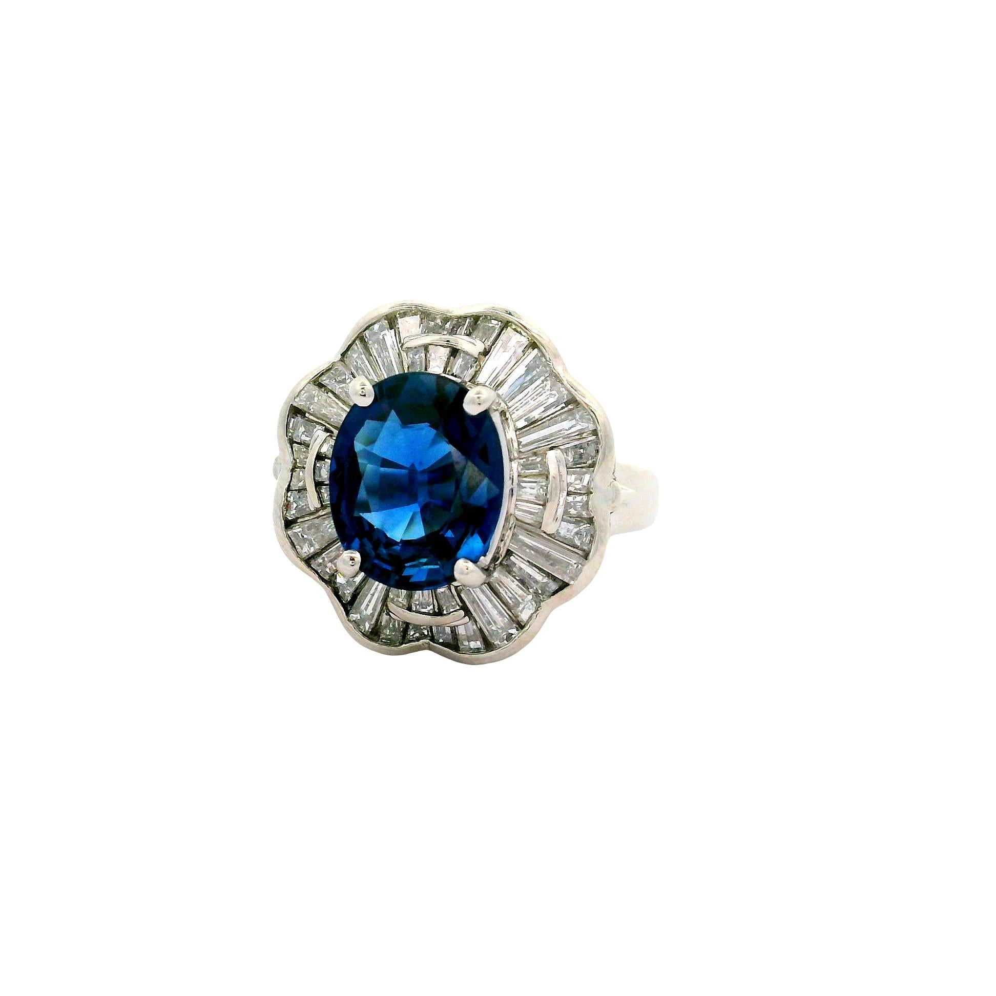 3.05 Carat Blue Sapphire Diamond Platinum Ballerina Ring