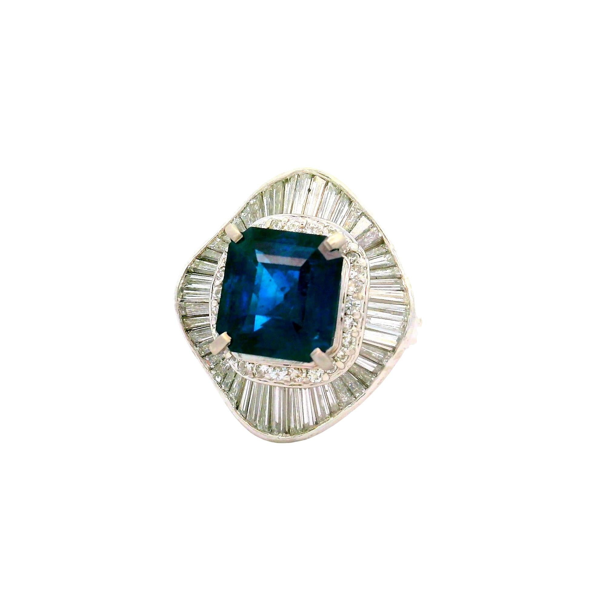 4.71 Carat Blue Sapphire Diamond Halo Platinum Ring
