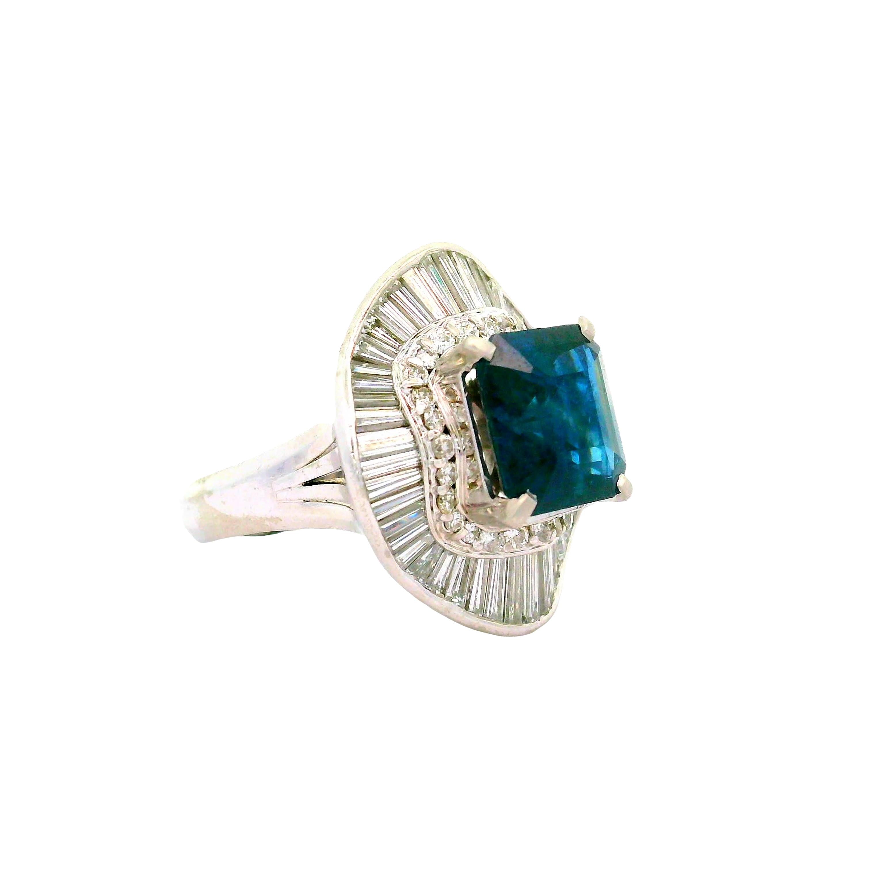 4.71 Carat Blue Sapphire Diamond Halo Platinum Ring
