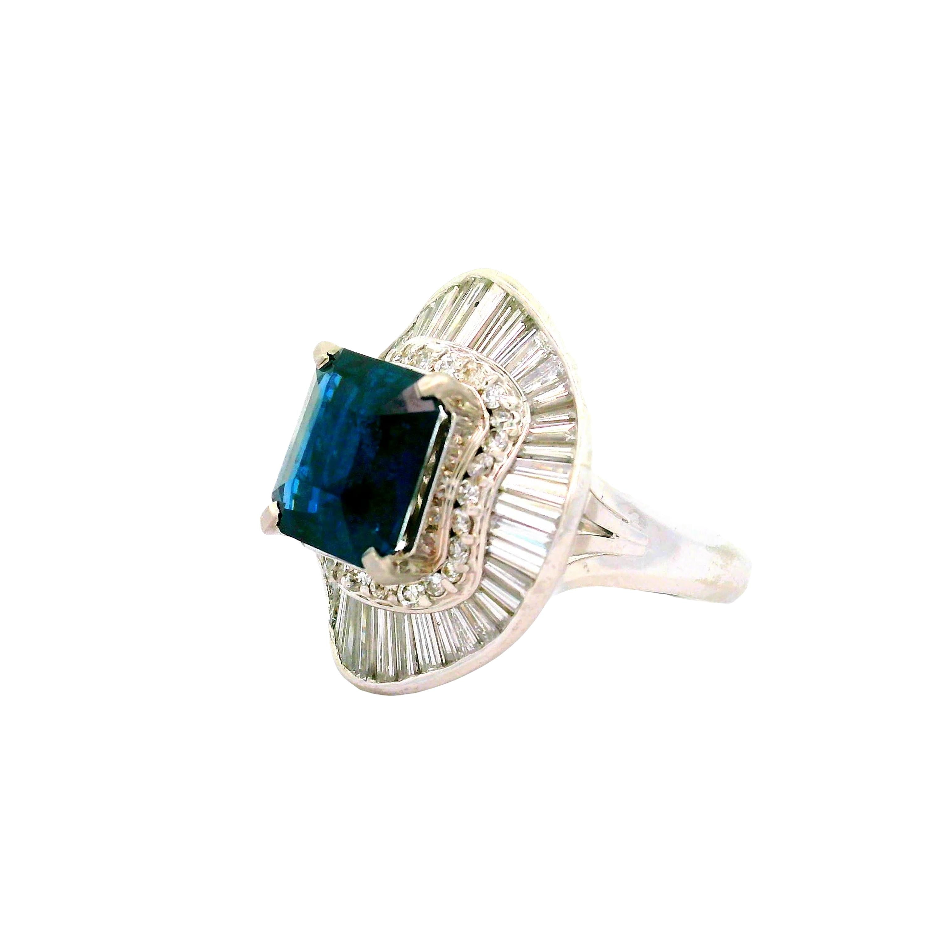 4.71 Carat Blue Sapphire Diamond Halo Platinum Ring