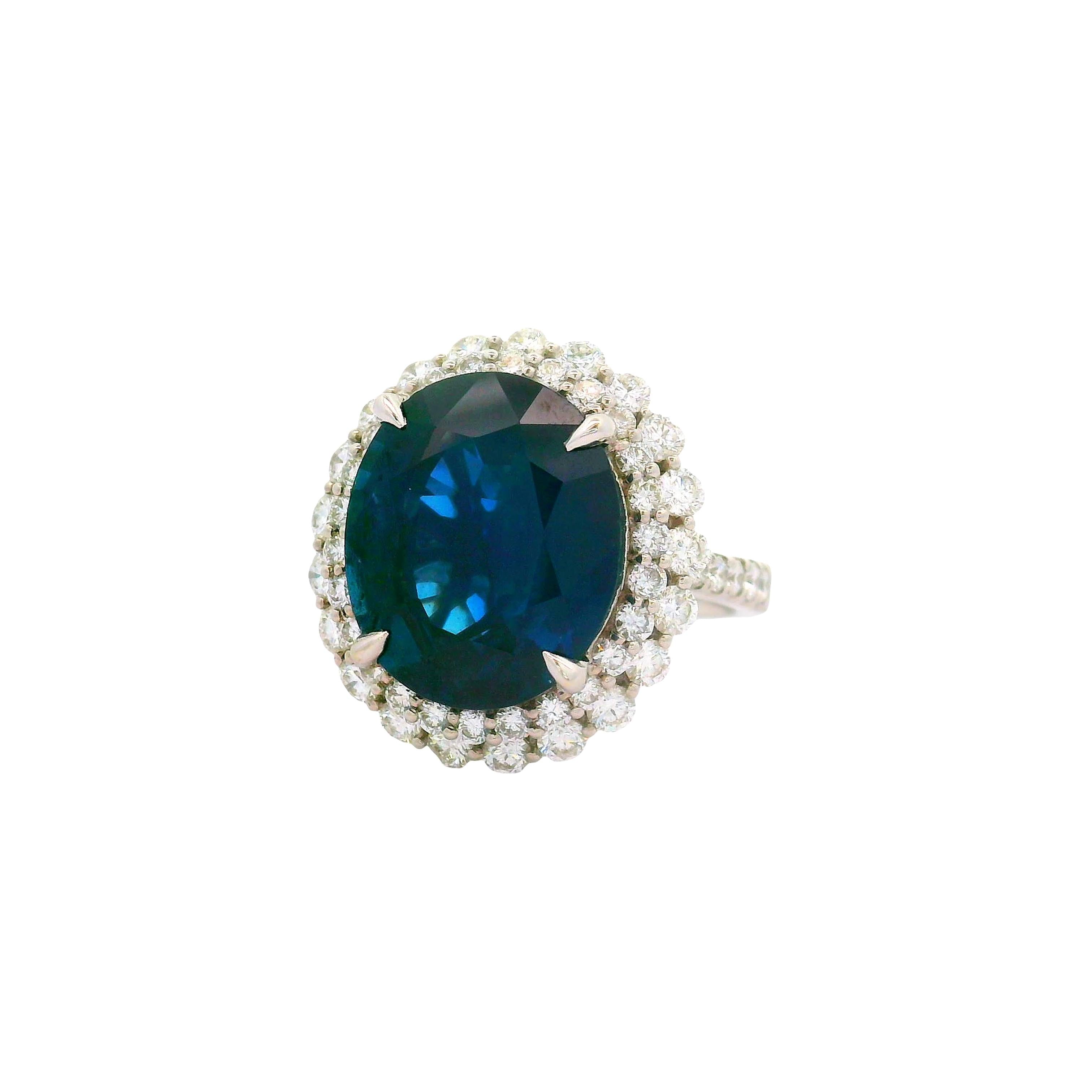 10.95 Carat Blue Sapphire Diamond 18K White Gold Ring, GIA Certified