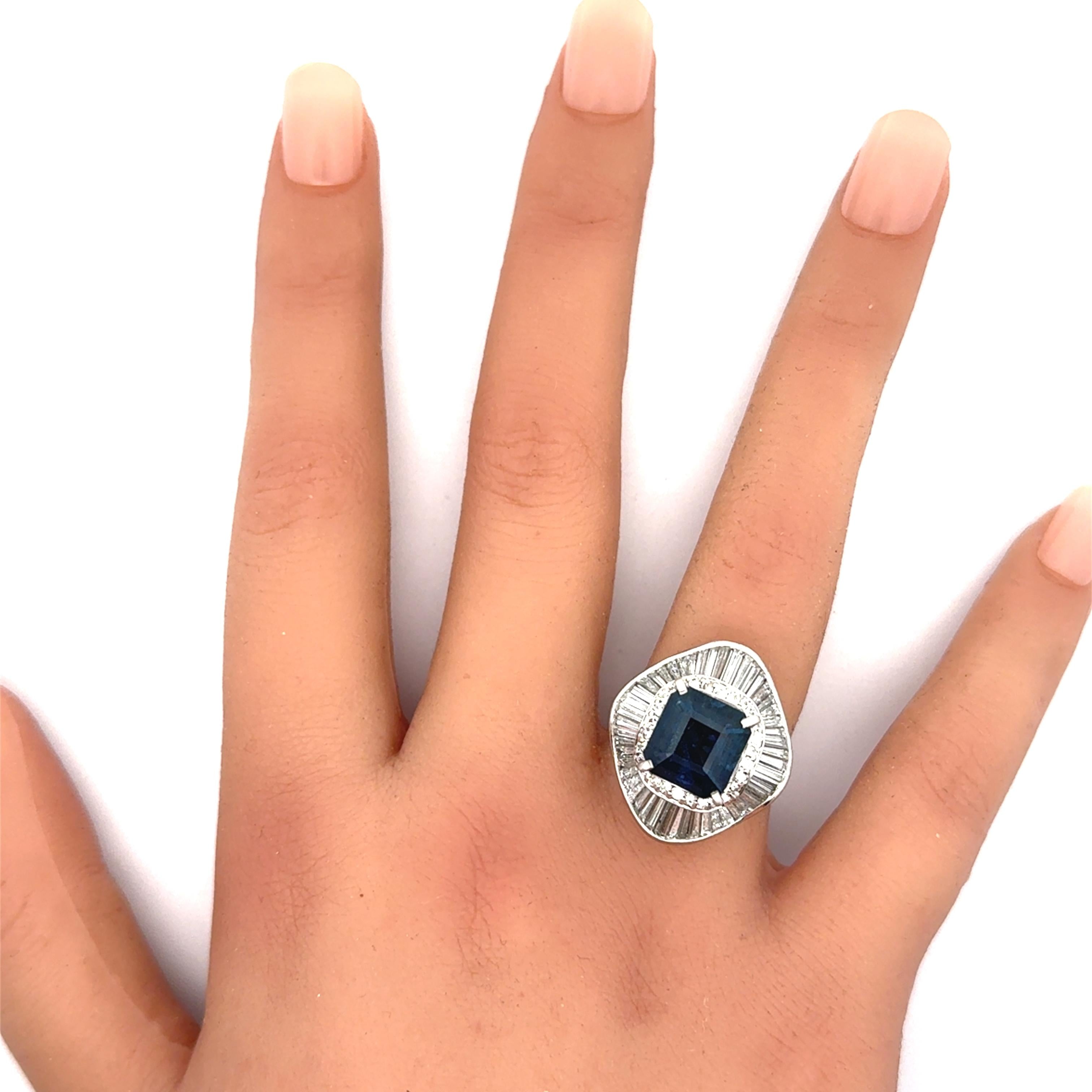 4.71 Carat Blue Sapphire Diamond Halo Platinum Ring