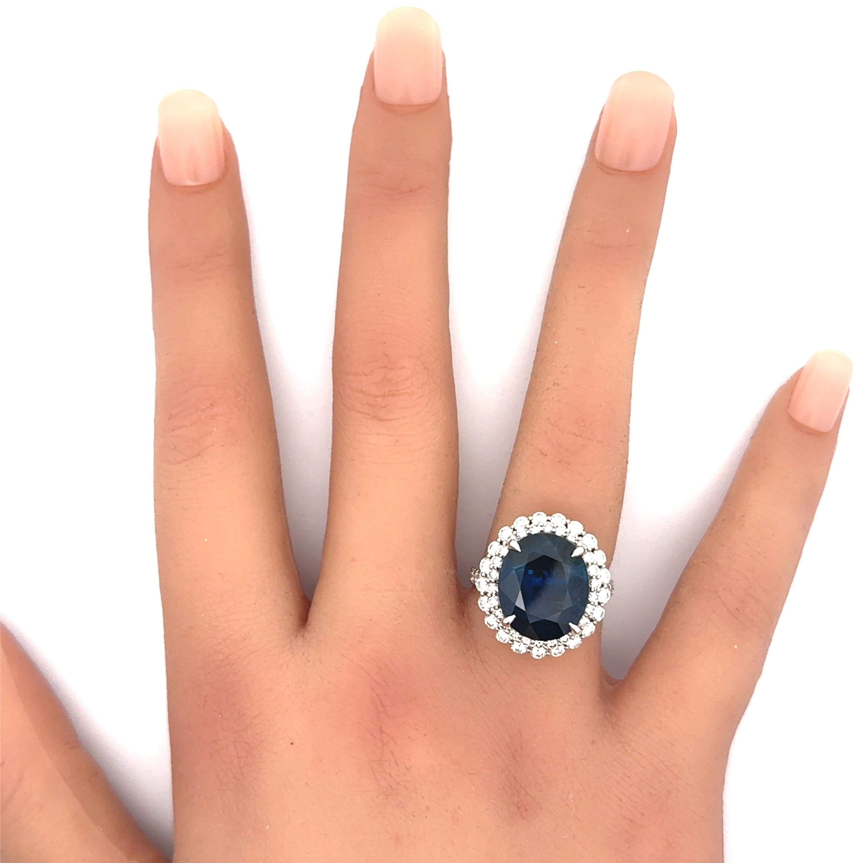 10.95 Carat Blue Sapphire Diamond 18K White Gold Ring, GIA Certified