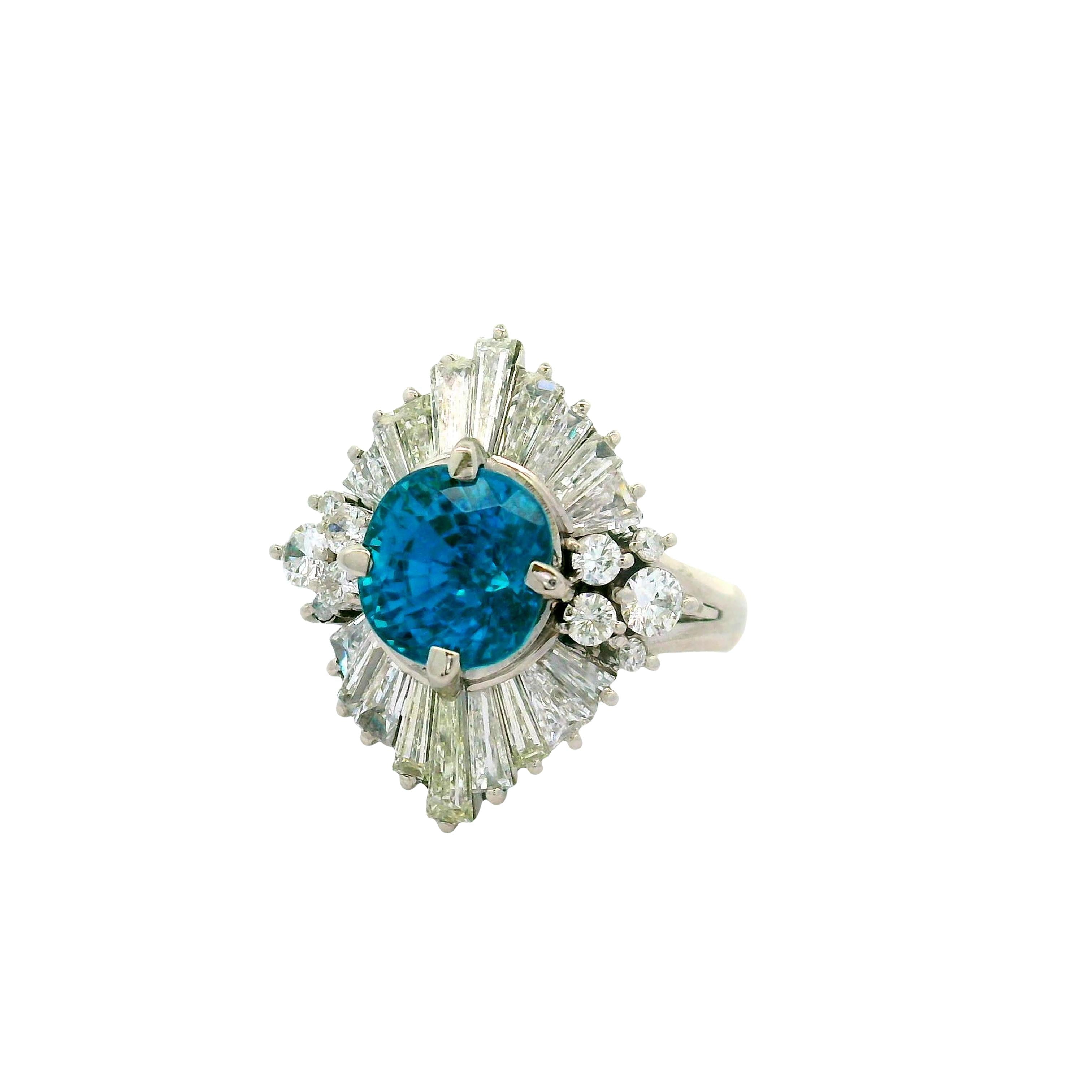 5.00 Carat Blue Zircon Diamond Platinum Burst Ring