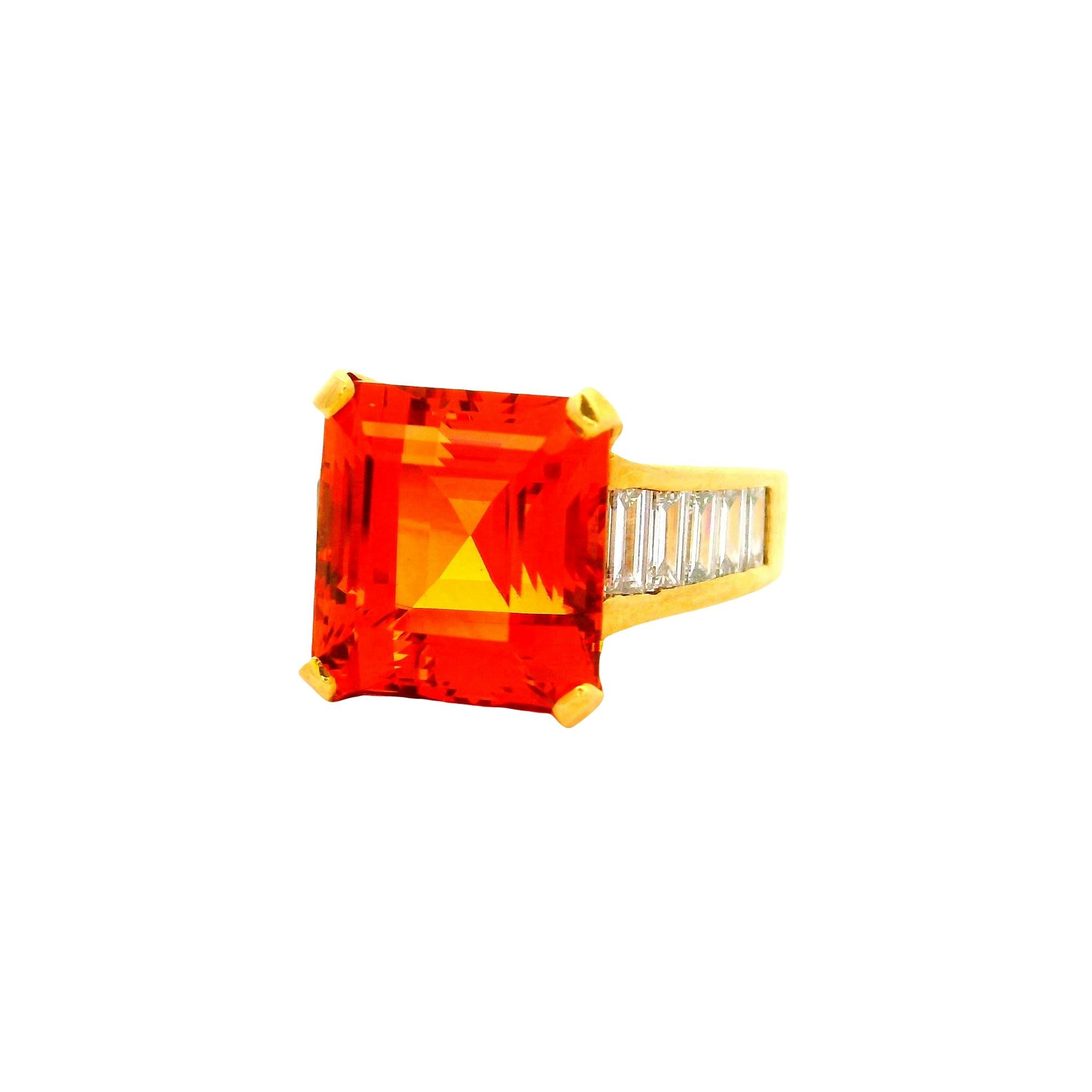10.00 Carat Imperial Topaz Diamond 18k Yellow Gold Ring