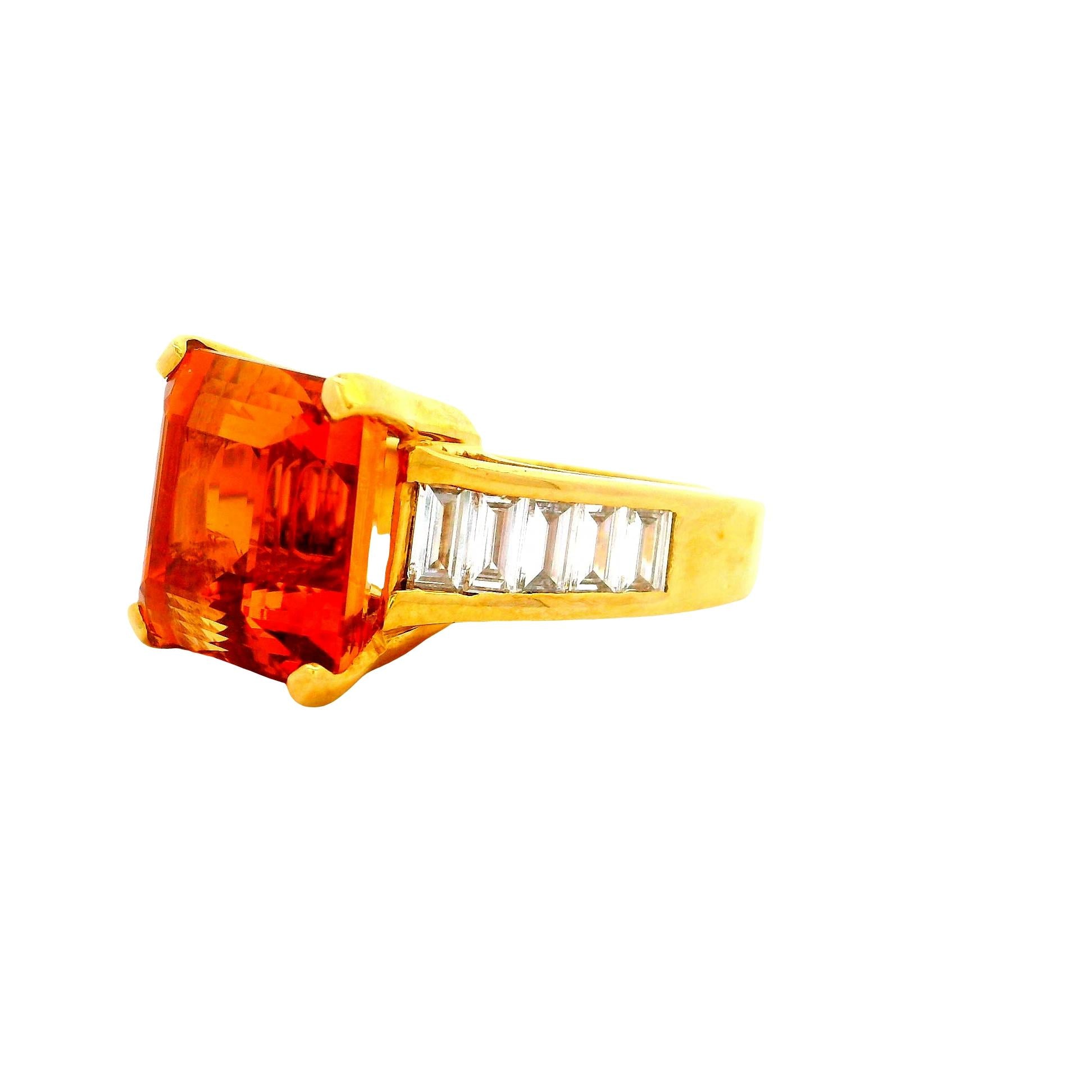 10.00 Carat Imperial Topaz Diamond 18k Yellow Gold Ring