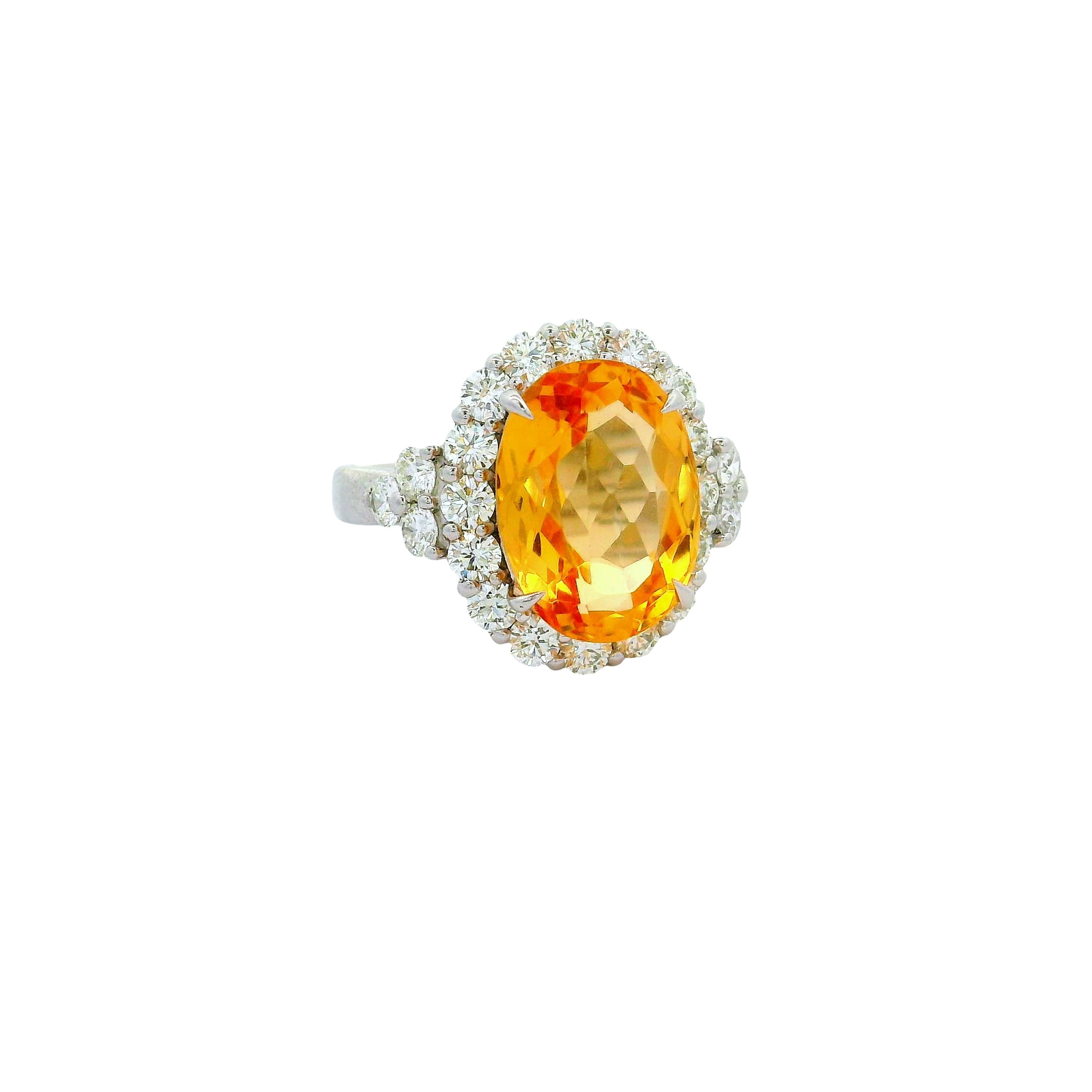 5.33 Carat Imperial Topaz Diamond Halo Platinum Ring