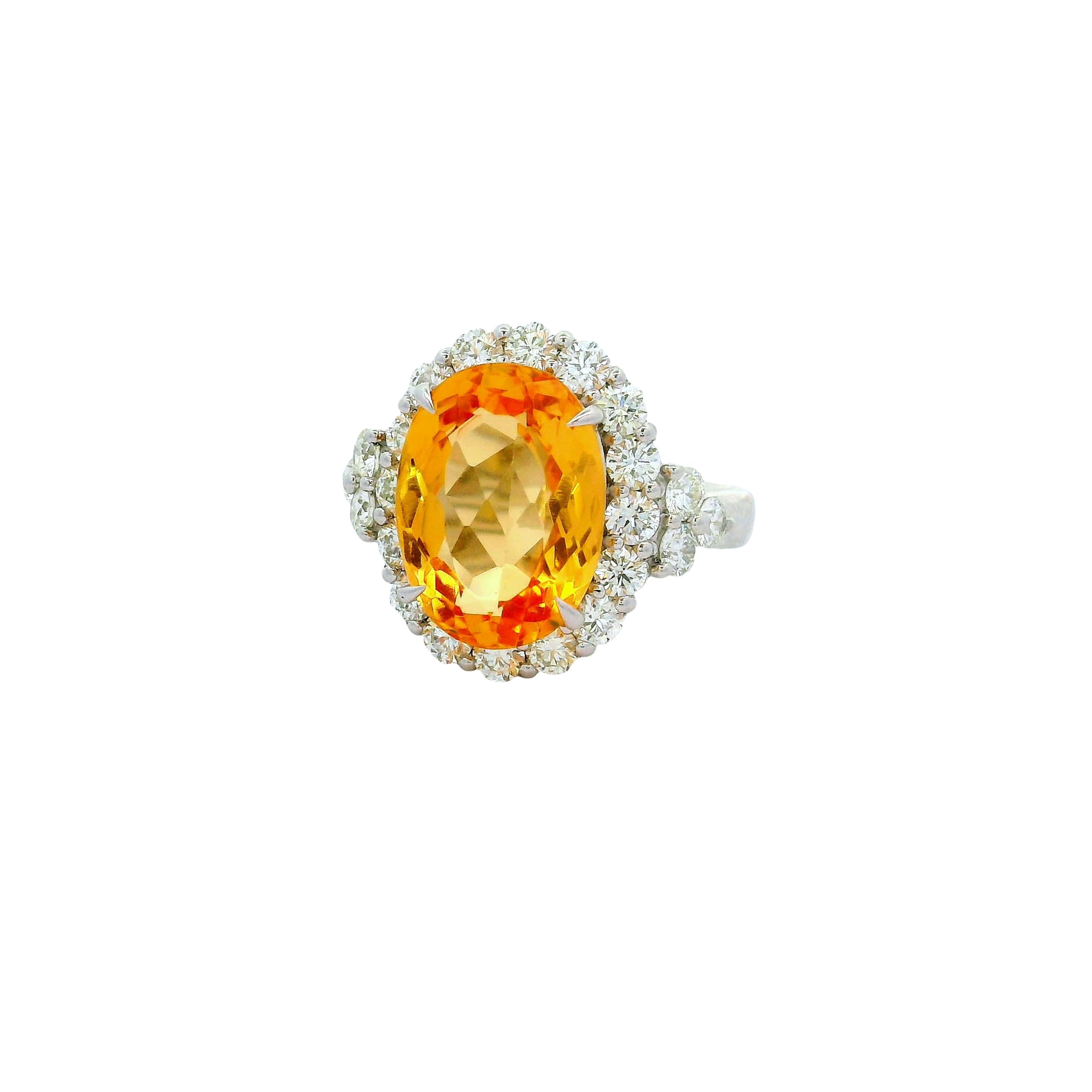 5.33 Carat Imperial Topaz Diamond Halo Platinum Ring