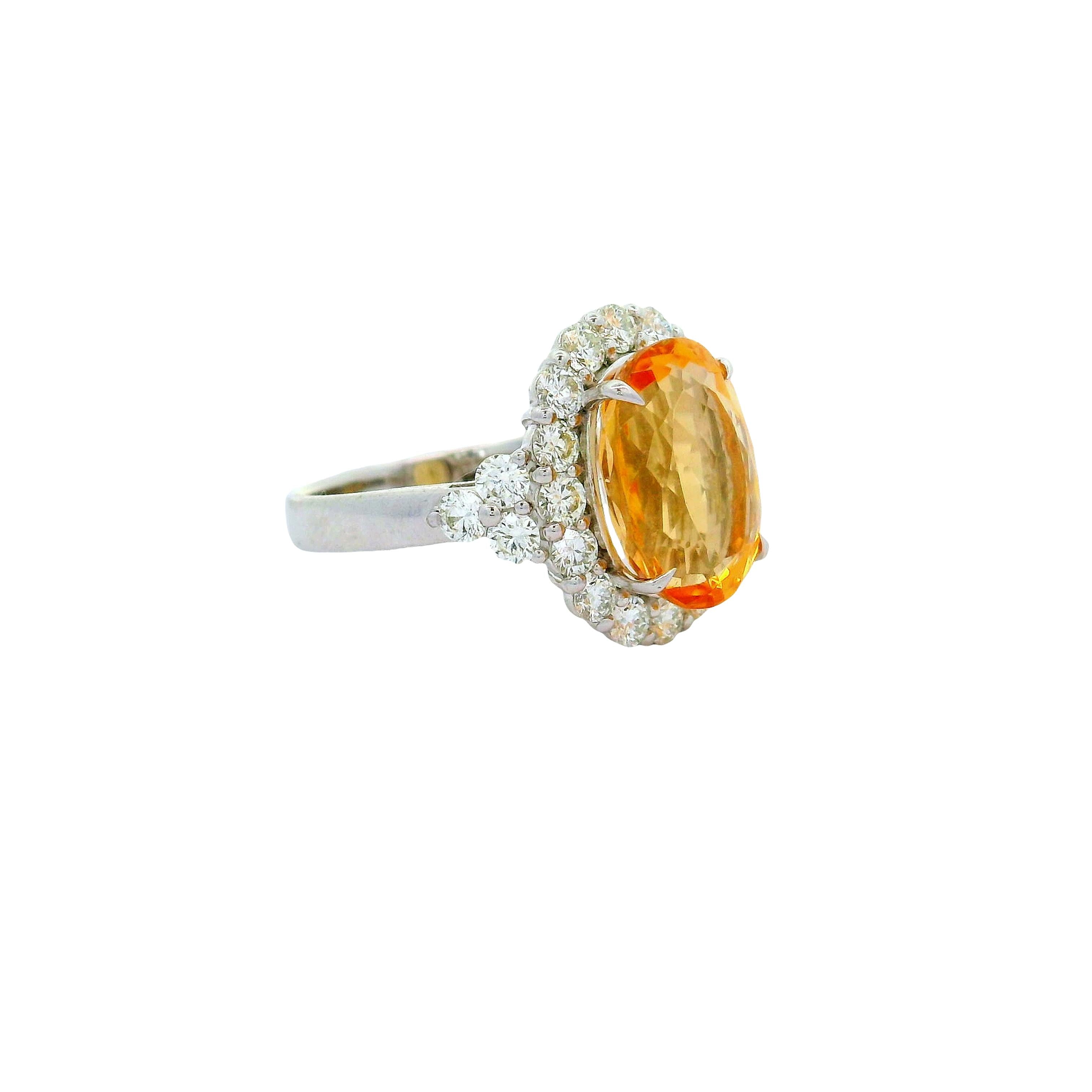 5.33 Carat Imperial Topaz Diamond Halo Platinum Ring