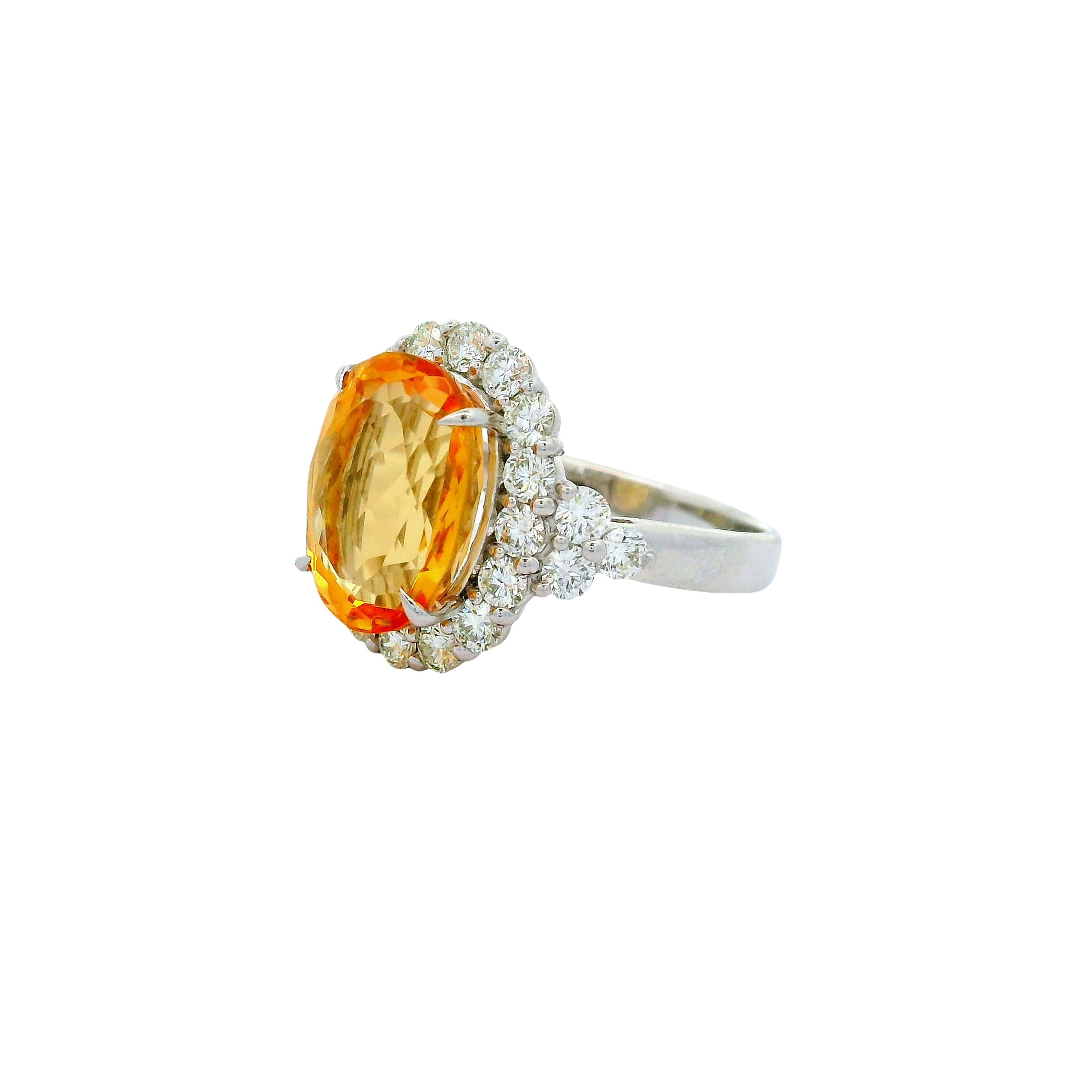 5.33 Carat Imperial Topaz Diamond Halo Platinum Ring
