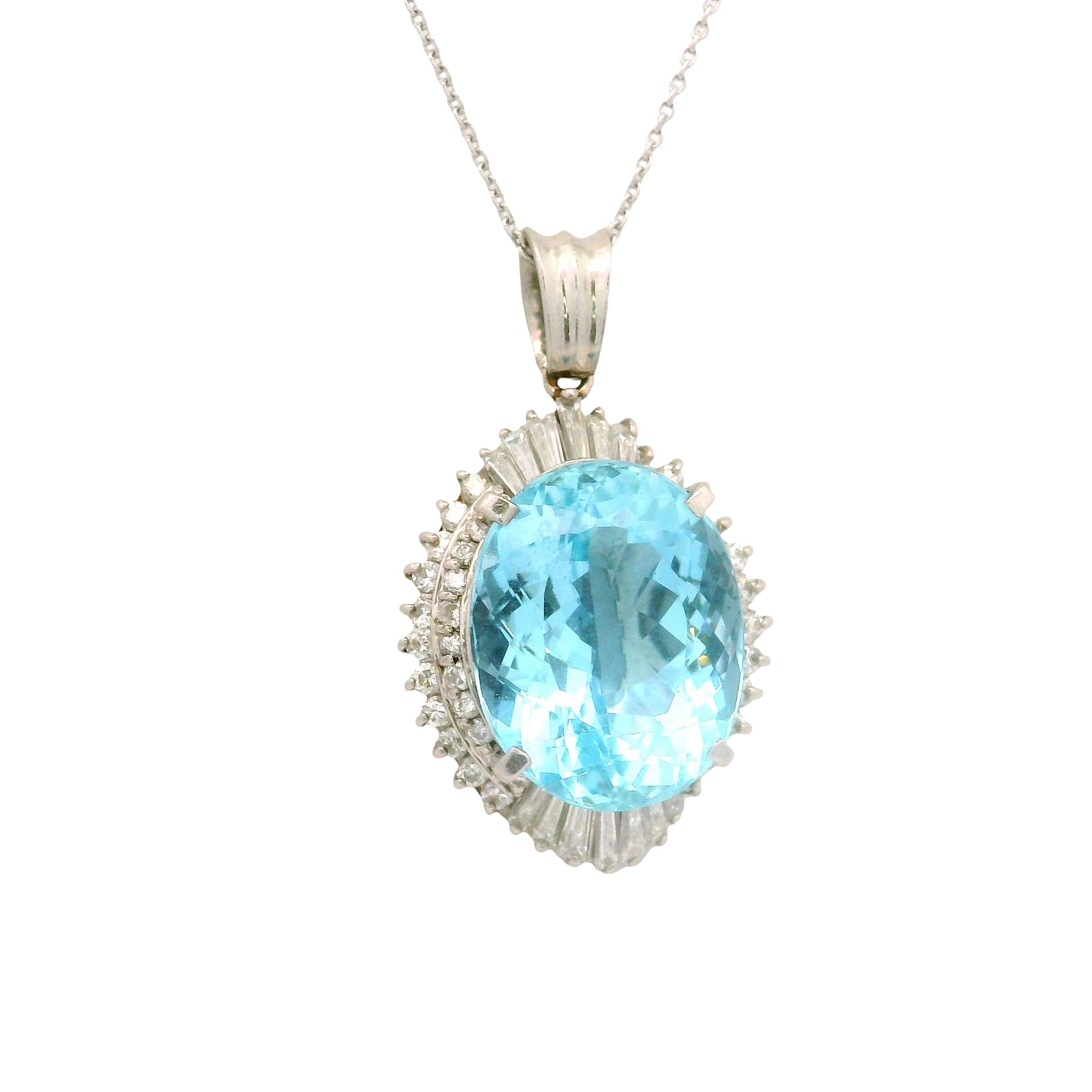 9.84 Carat Aquamarine Diamond Platinum Pendant Chain