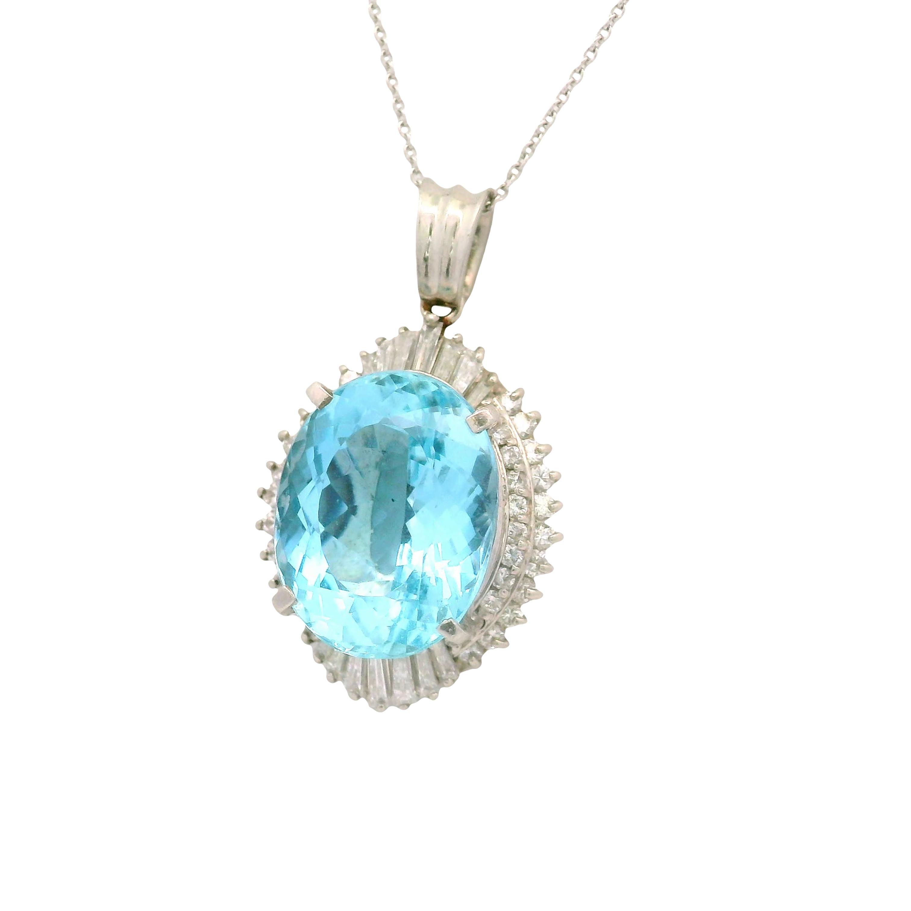 9.84 Carat Aquamarine Diamond Platinum Pendant Chain