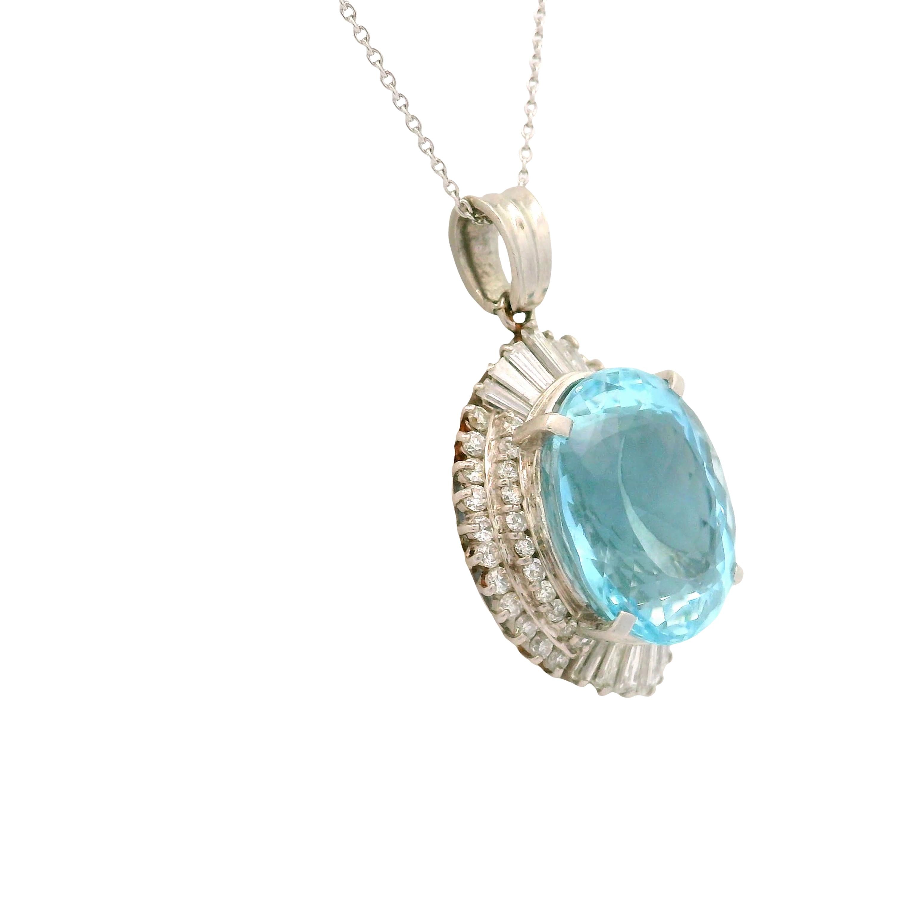 9.84 Carat Aquamarine Diamond Platinum Pendant Chain