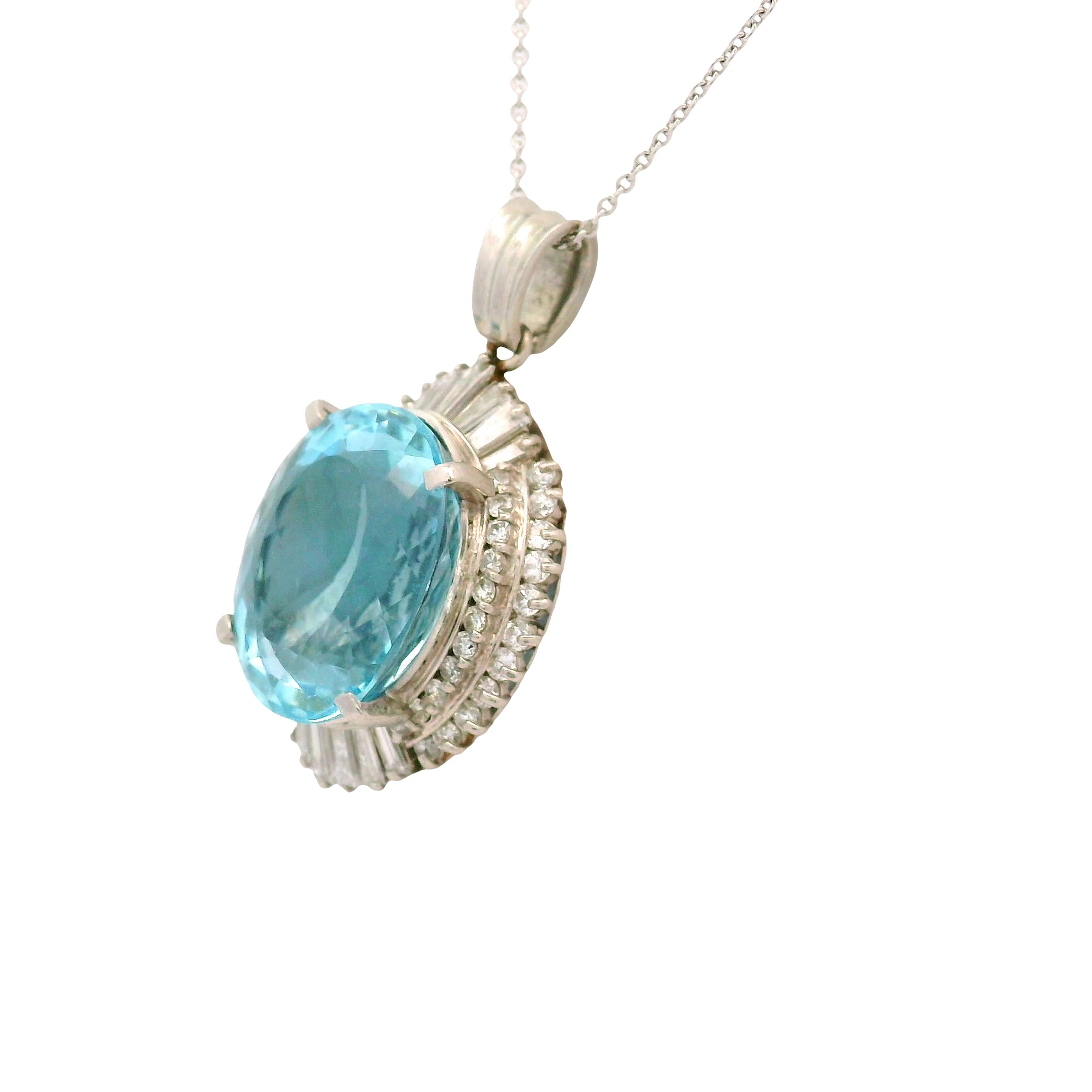 9.84 Carat Aquamarine Diamond Platinum Pendant Chain