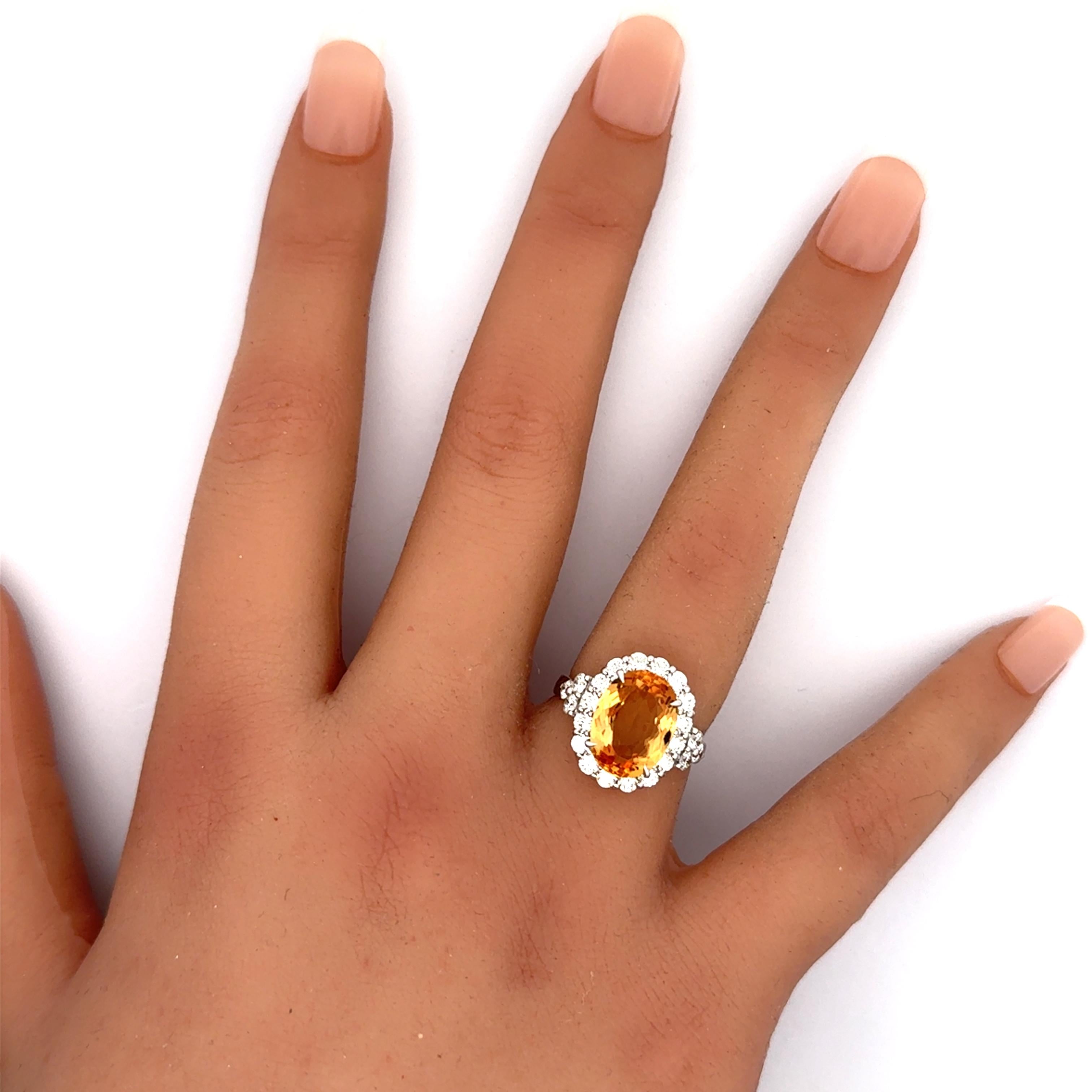 5.33 Carat Imperial Topaz Diamond Halo Platinum Ring