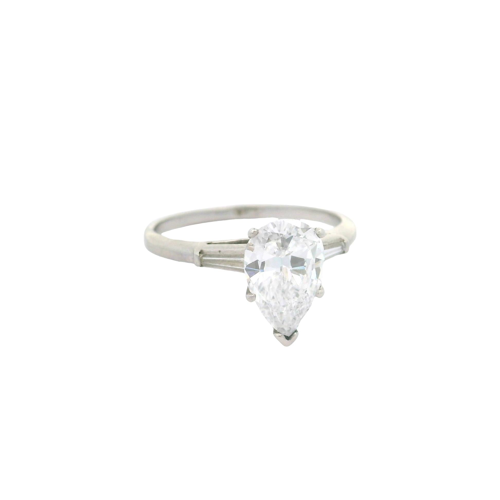 2.03 Carat Pear-shape Diamond Platinum Engagement Ring, GIA Certified D-SI1
