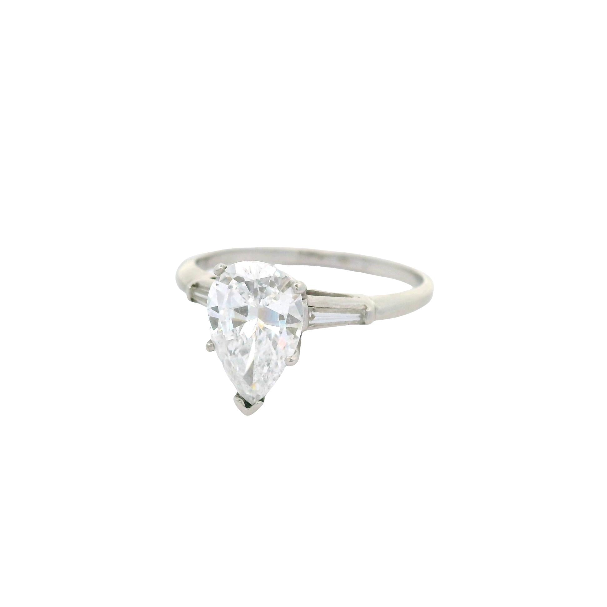 2.03 Carat Pear-shape Diamond Platinum Engagement Ring, GIA Certified D-SI1