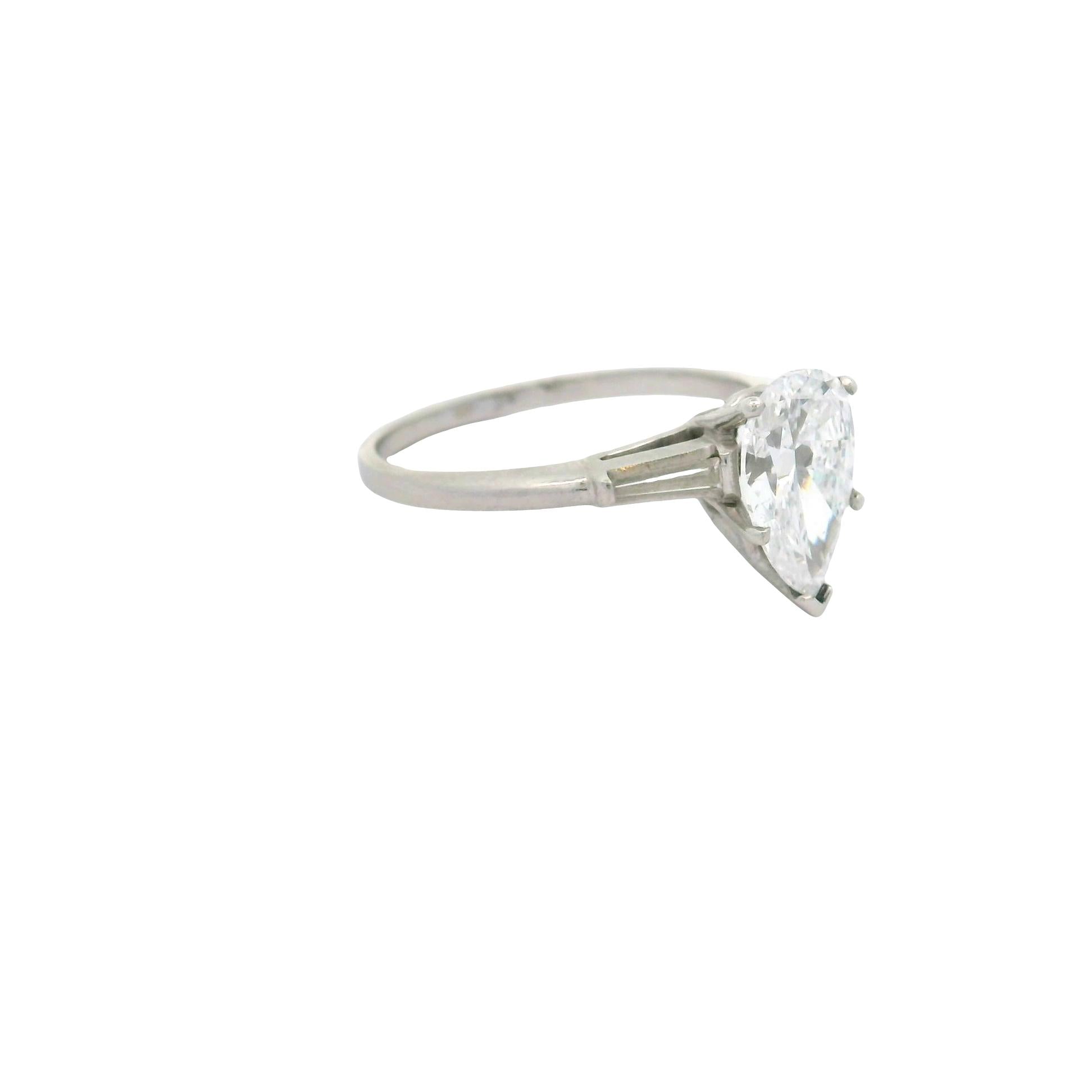 2.03 Carat Pear-shape Diamond Platinum Engagement Ring, GIA Certified D-SI1