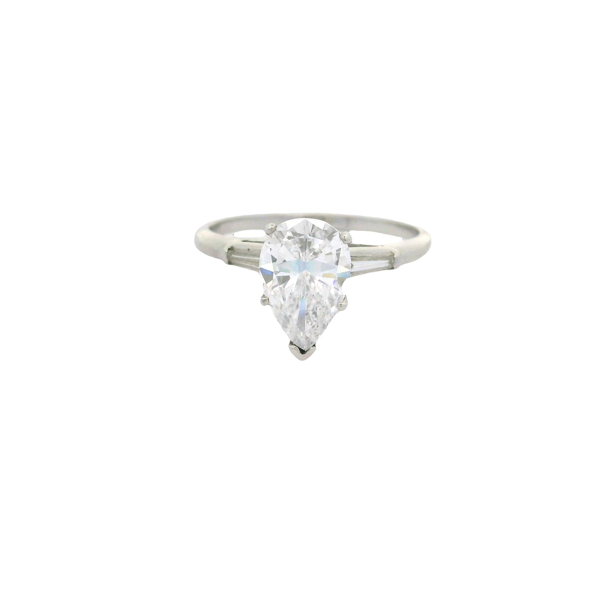 2.03 Carat Pear-shape Diamond Platinum Engagement Ring, GIA Certified D-SI1