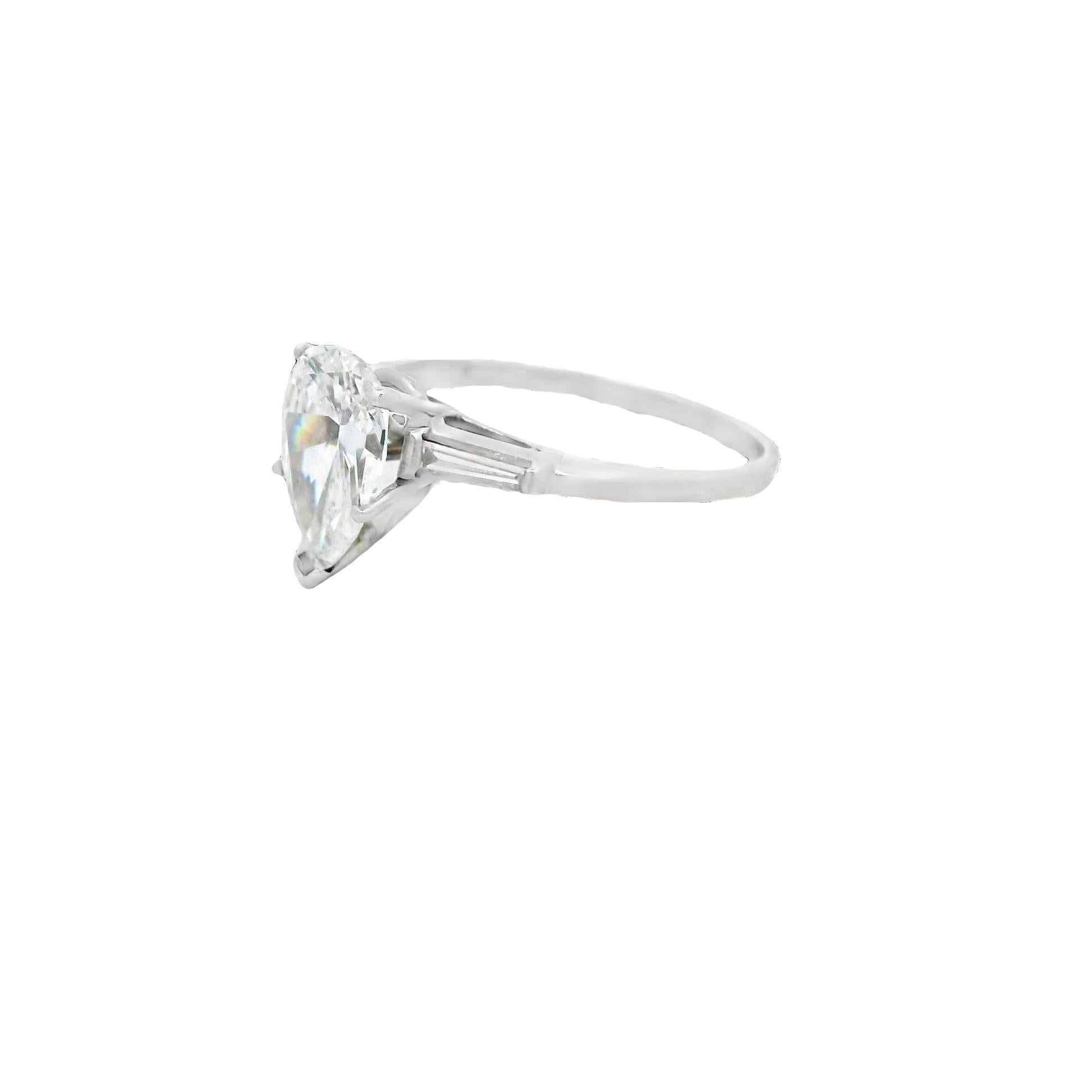 2.03 Carat Pear-shape Diamond Platinum Engagement Ring, GIA Certified D-SI1