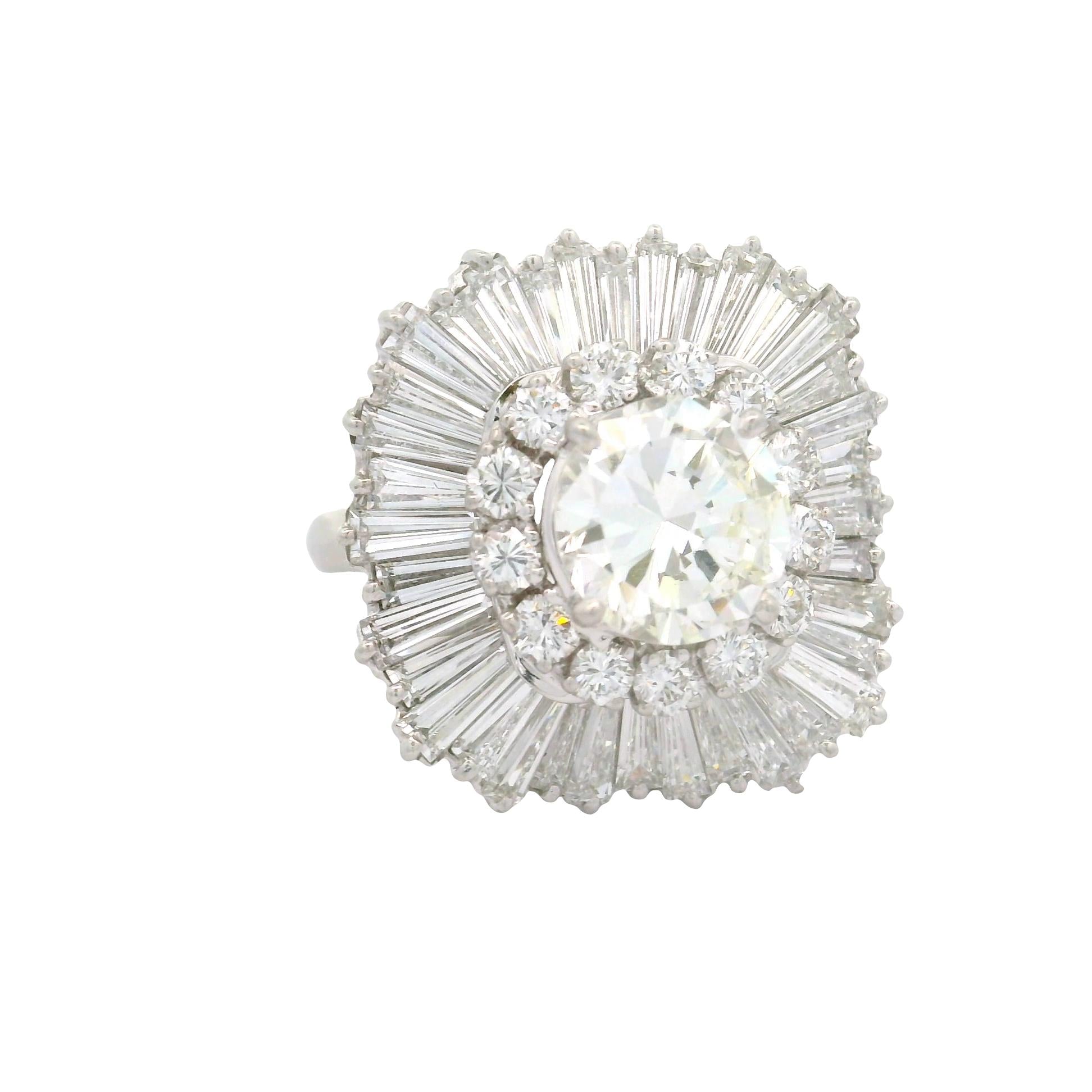 2.16 Carat Diamond Round Double Halo Platinum Ballerina Ring