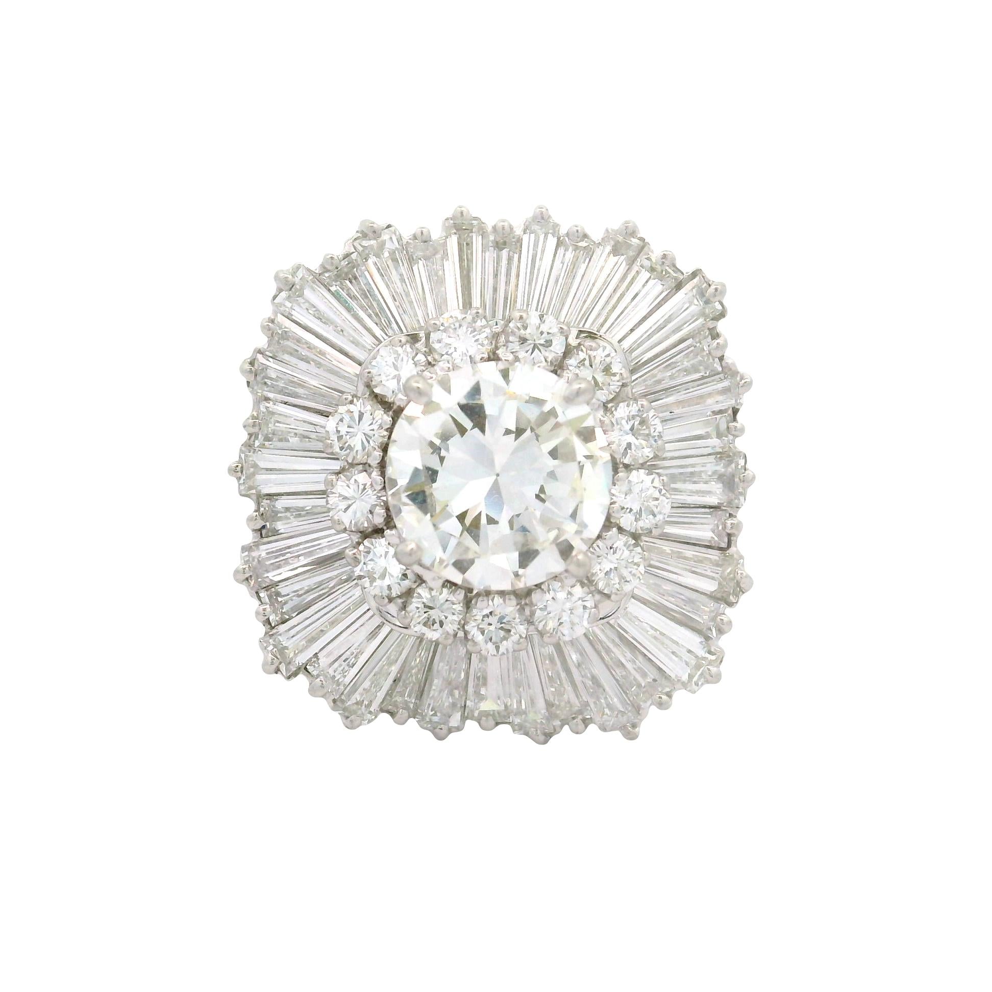 2.16 Carat Diamond Round Double Halo Platinum Ballerina Ring