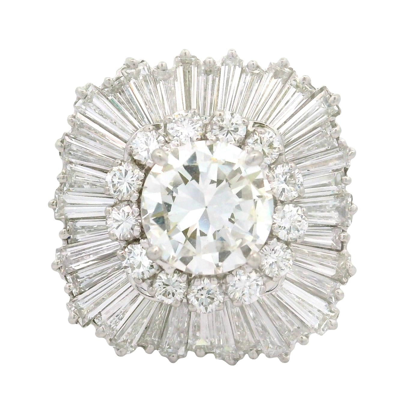 2.16 Carat Diamond Round Double Halo Platinum Ballerina Ring
