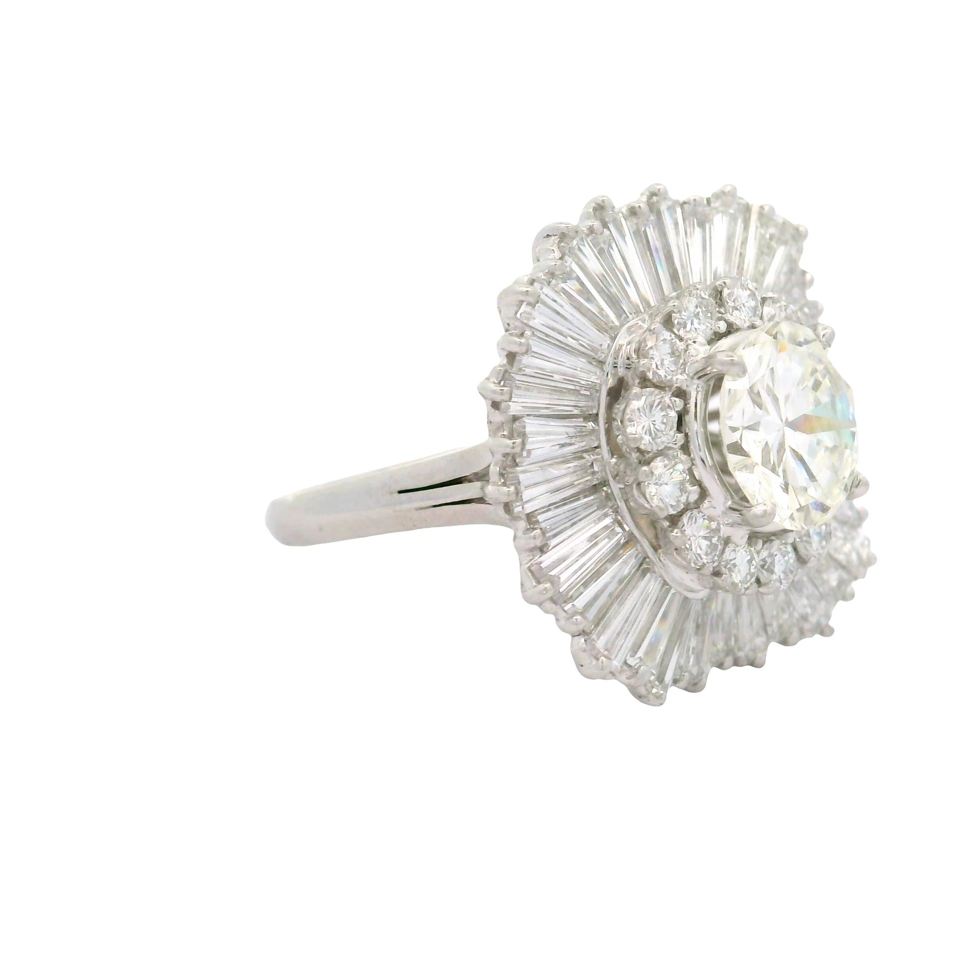 2.16 Carat Diamond Round Double Halo Platinum Ballerina Ring