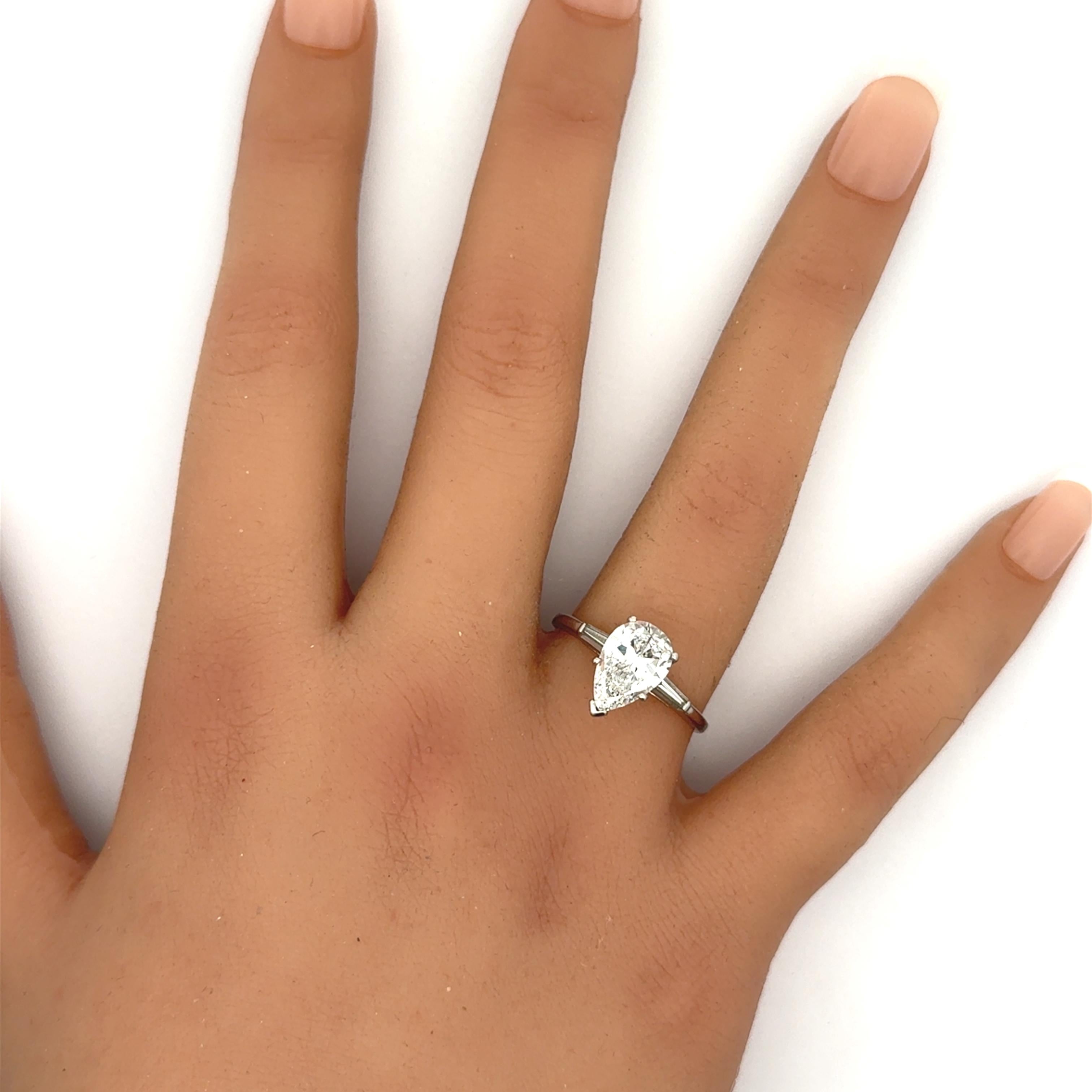 2.03 Carat Pear-shape Diamond Platinum Engagement Ring, GIA Certified D-SI1
