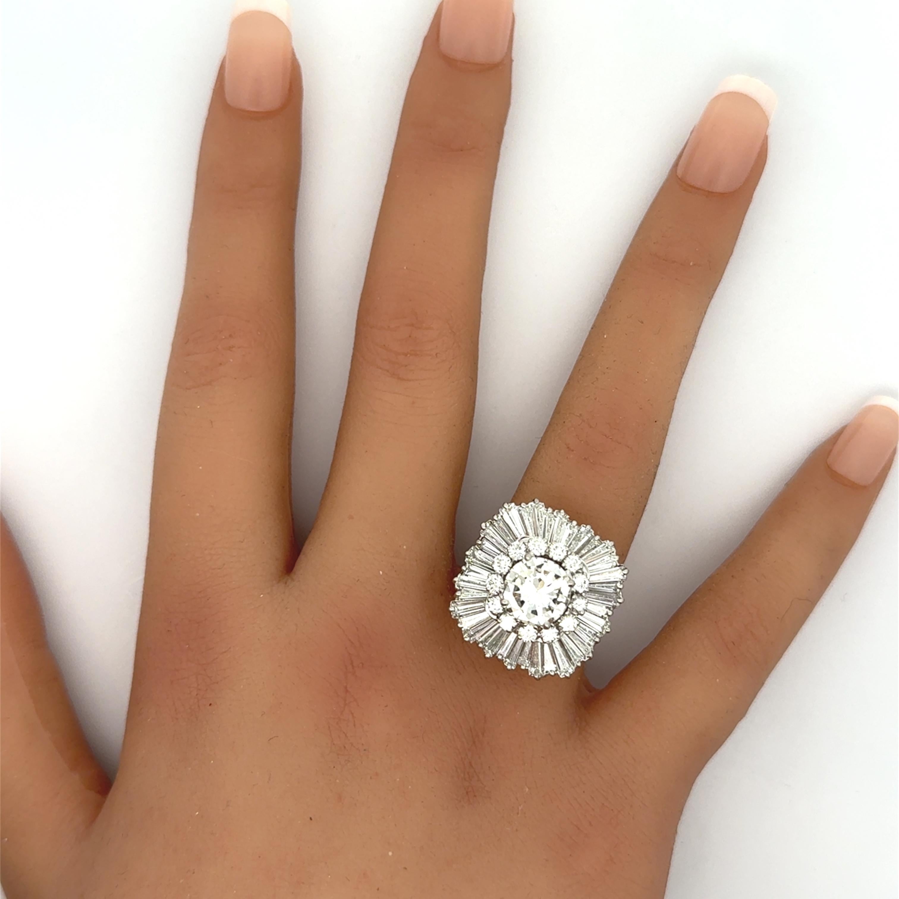 2.16 Carat Diamond Round Double Halo Platinum Ballerina Ring