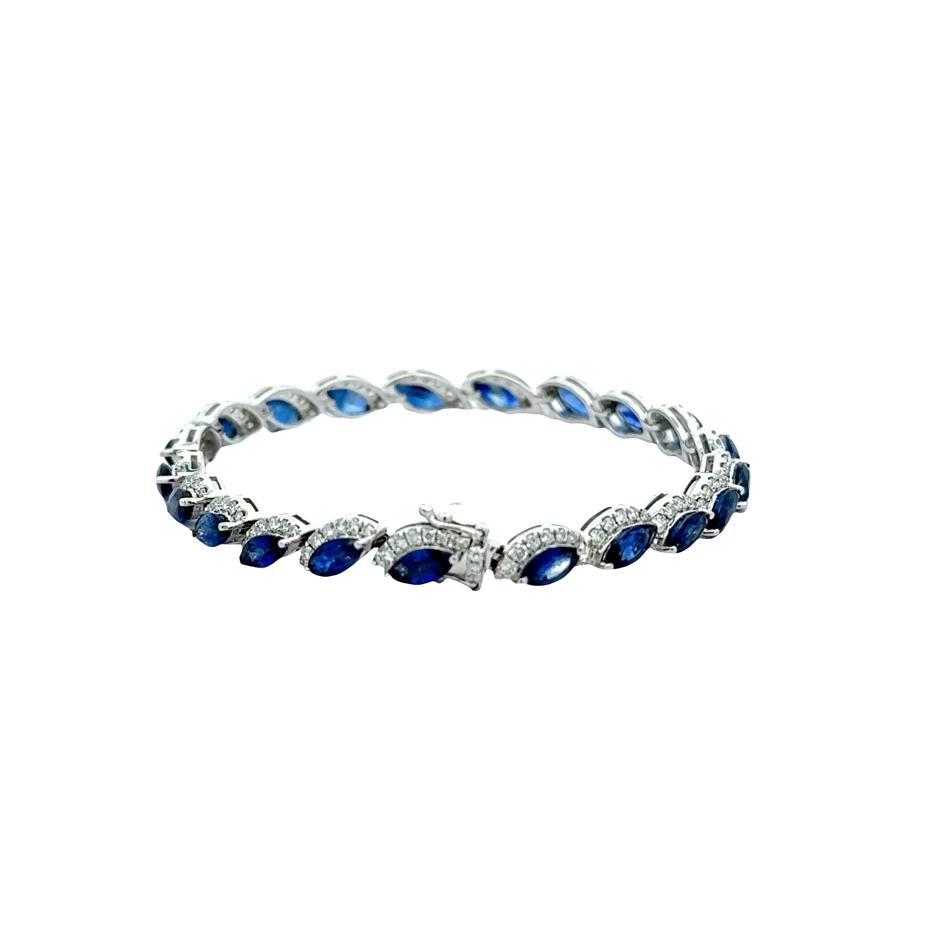 Blue Sapphire Diamond 18k White Gold Bracelet