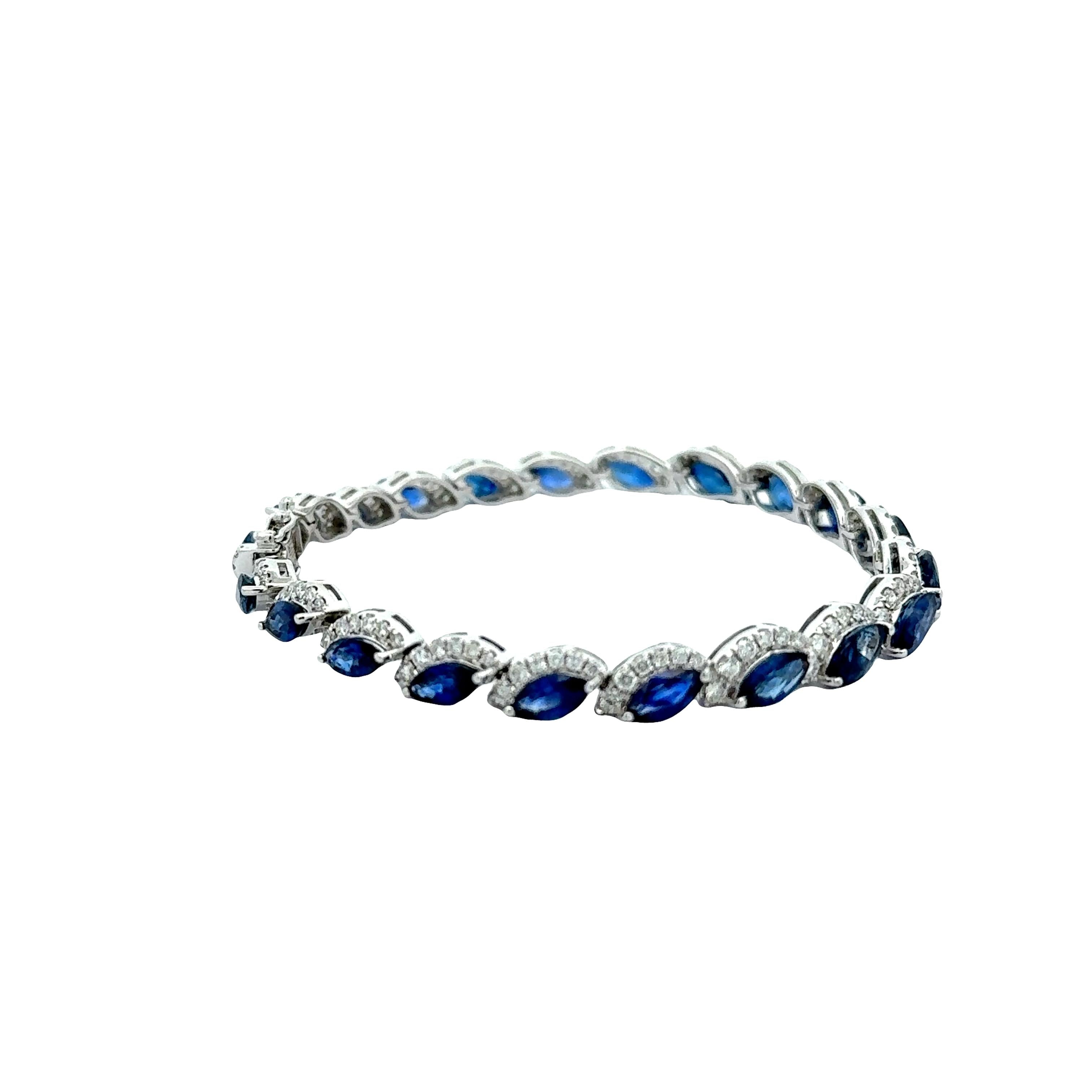 Blue Sapphire Diamond 18k White Gold Bracelet