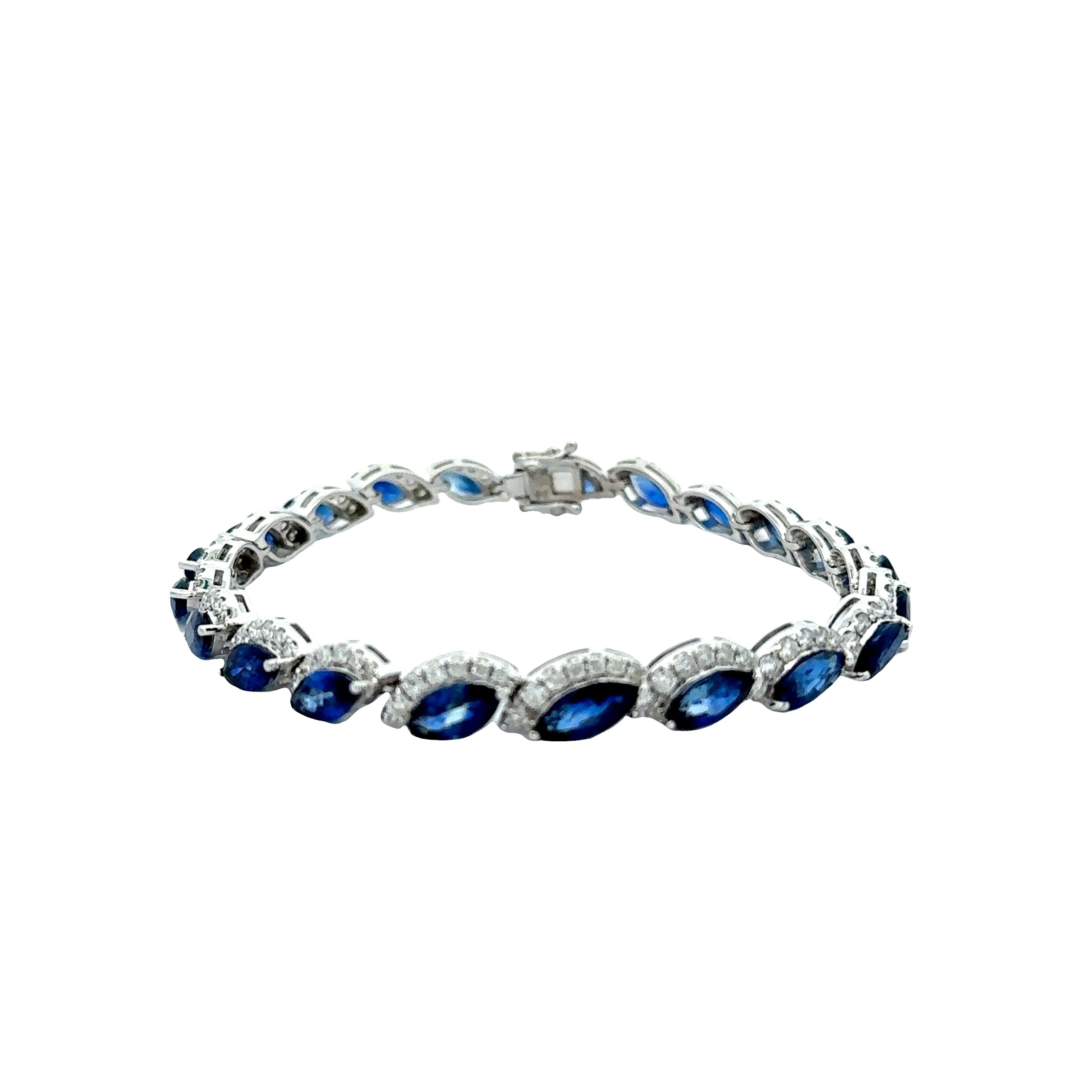 Blue Sapphire Diamond 18k White Gold Bracelet