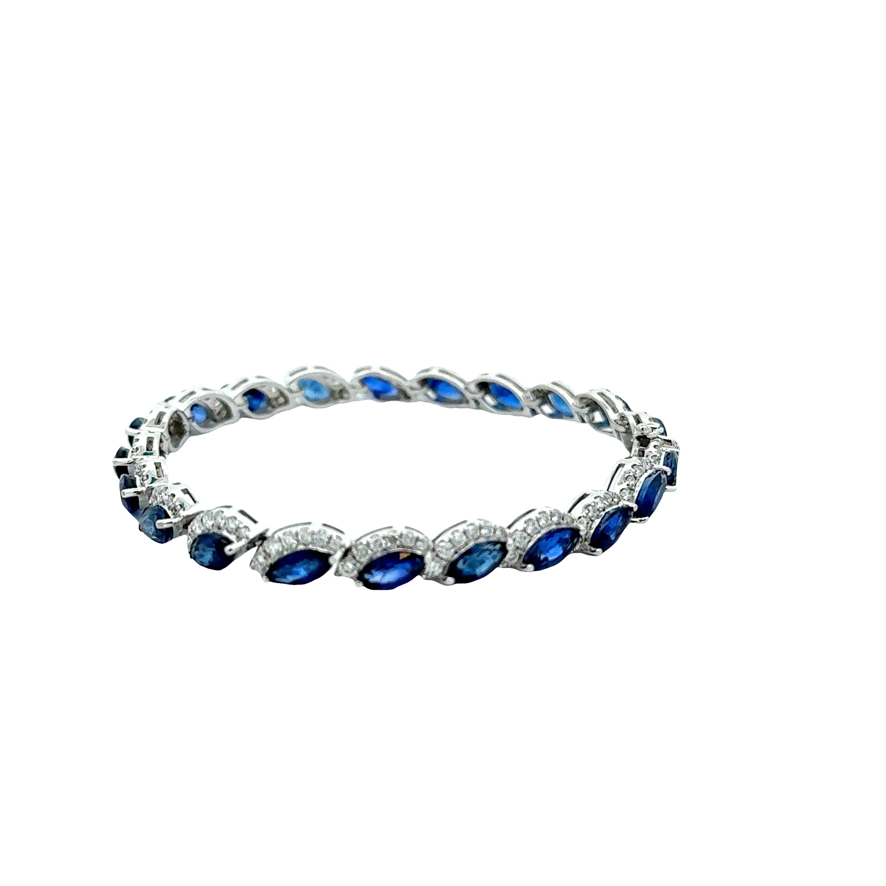 Blue Sapphire Diamond 18k White Gold Bracelet