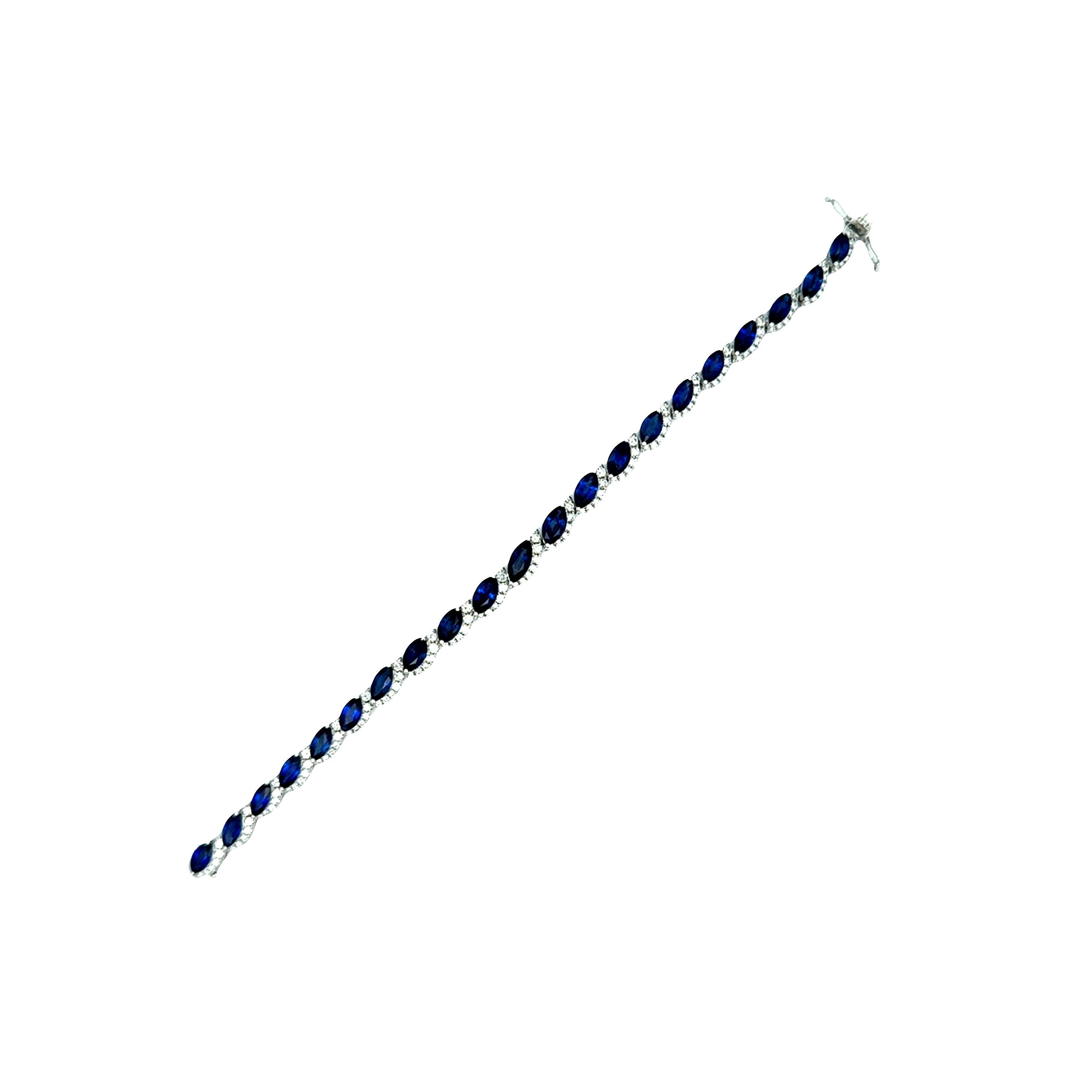 Blue Sapphire Diamond 18k White Gold Bracelet