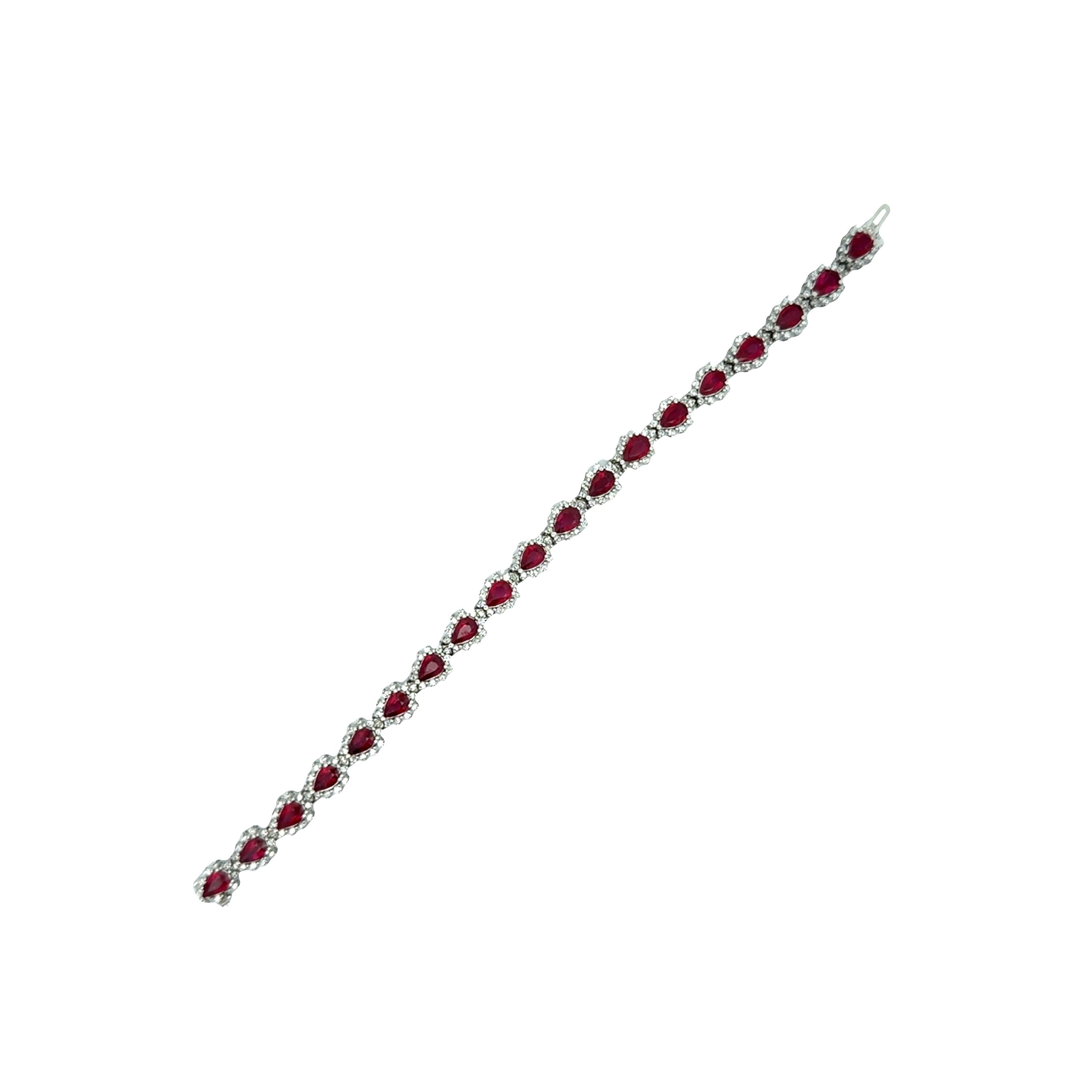 Ruby Diamond 14k White Gold Tennis Bracelet