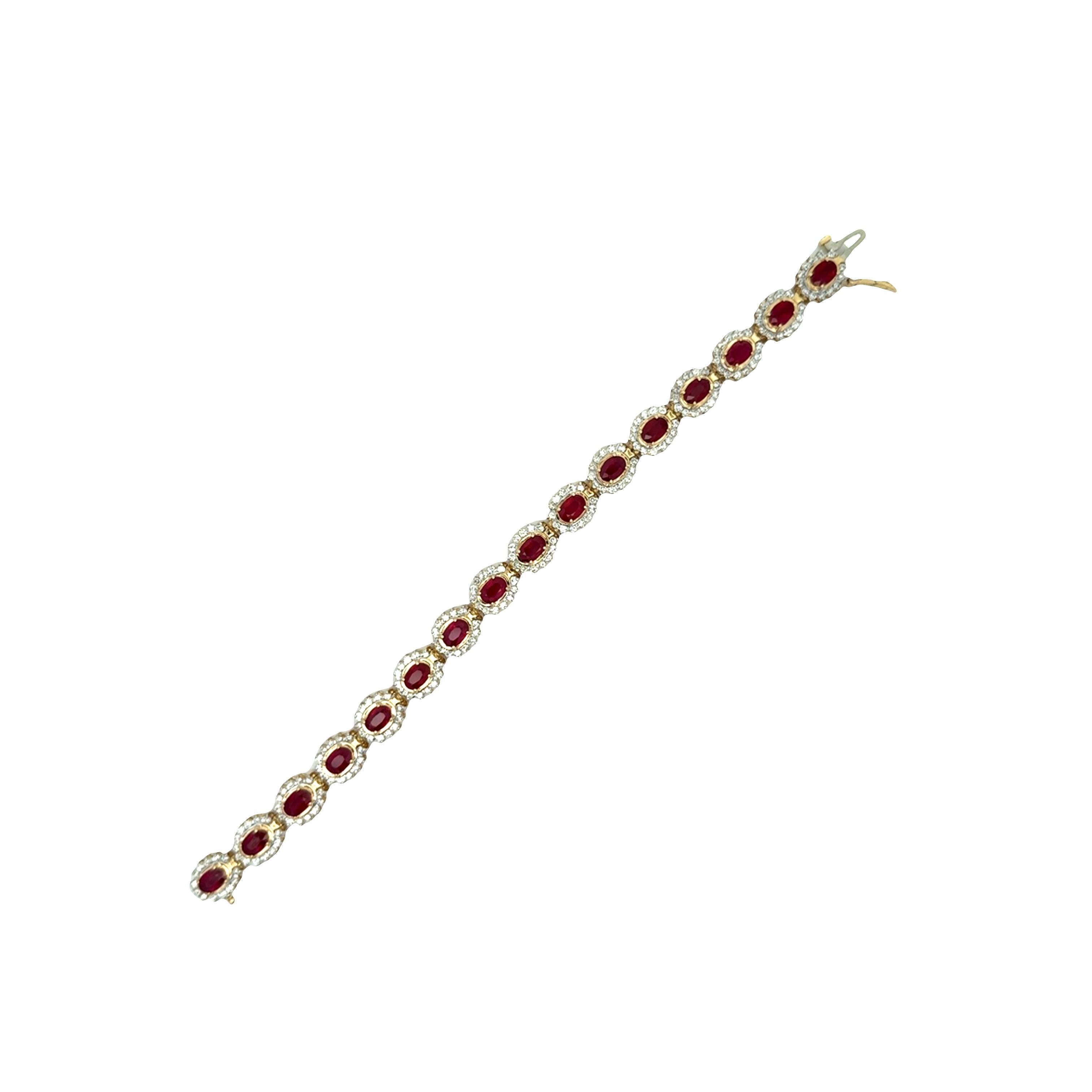 Ruby Diamond Halo 14k Yellow Gold Bracelet